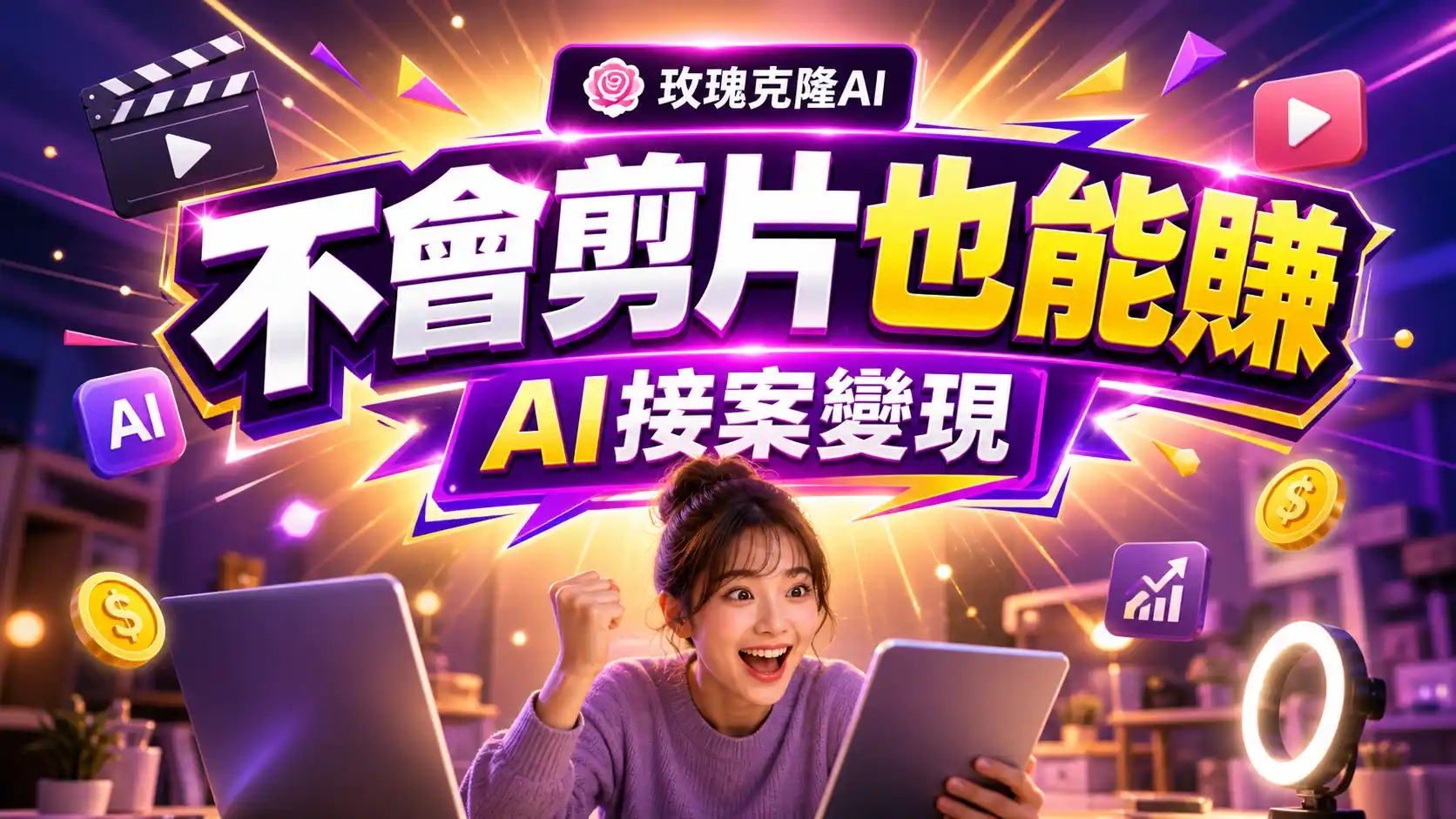 不會設計、不會剪片，新手如何用玫瑰克隆AI開始接案賺取副業收入？