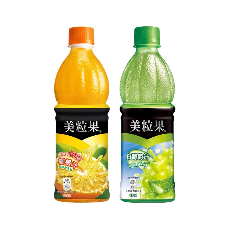 美粒果柳橙汁白葡萄汁450ml四入組，隨手來一瓶清涼解渴好選擇