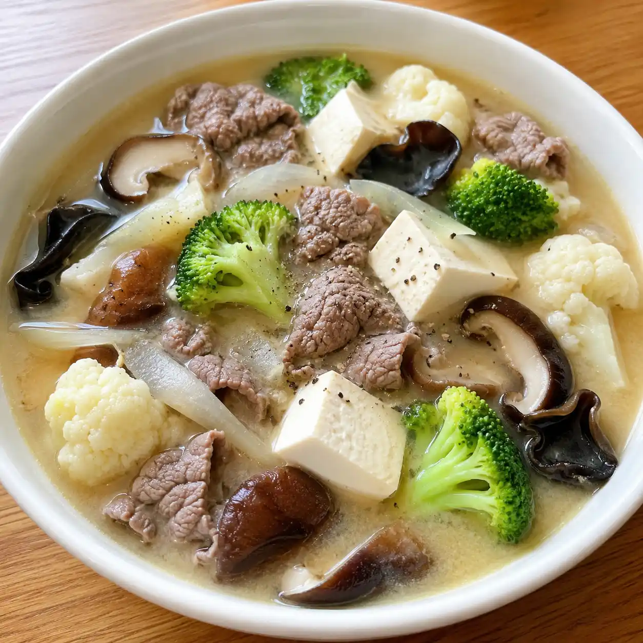 味噌青花菜牛肉豆腐湯
