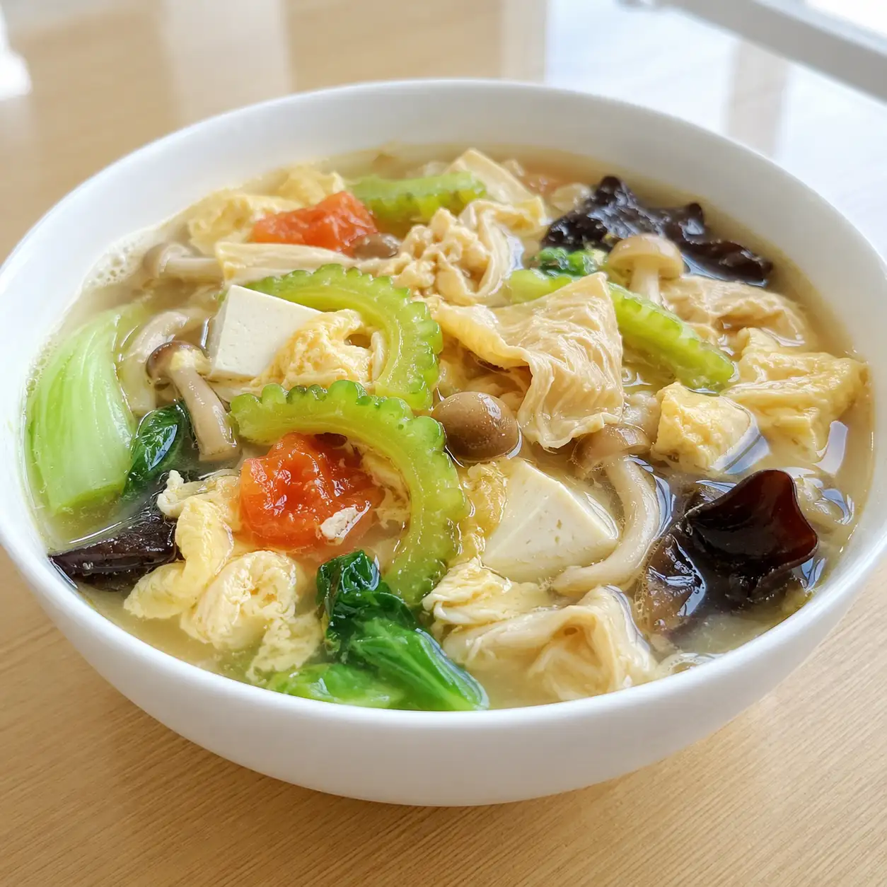豆皮苦瓜番茄蛋花湯