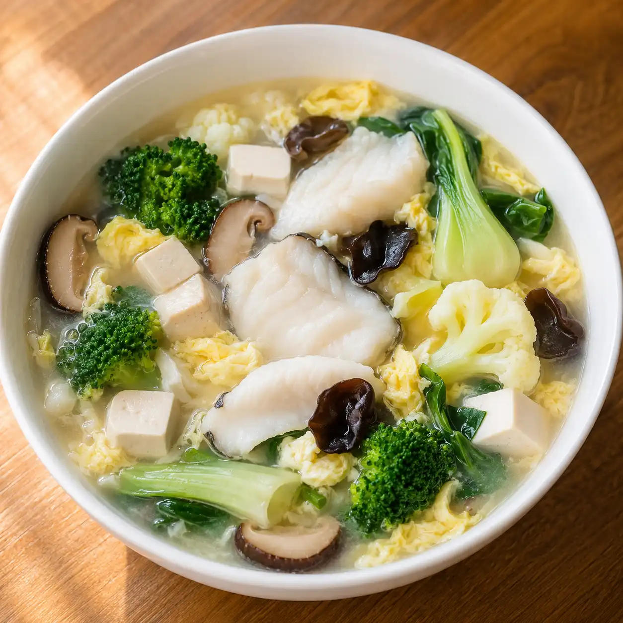魚片花椰菜豆腐蛋花湯