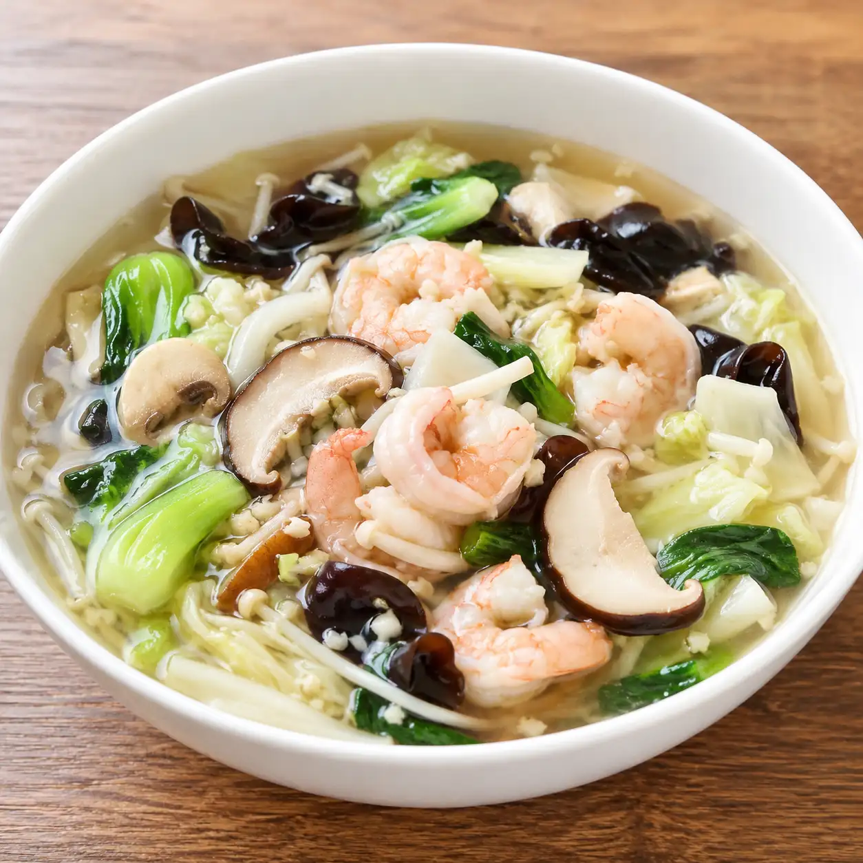 蒜香菇菇蝦仁蔬菜湯