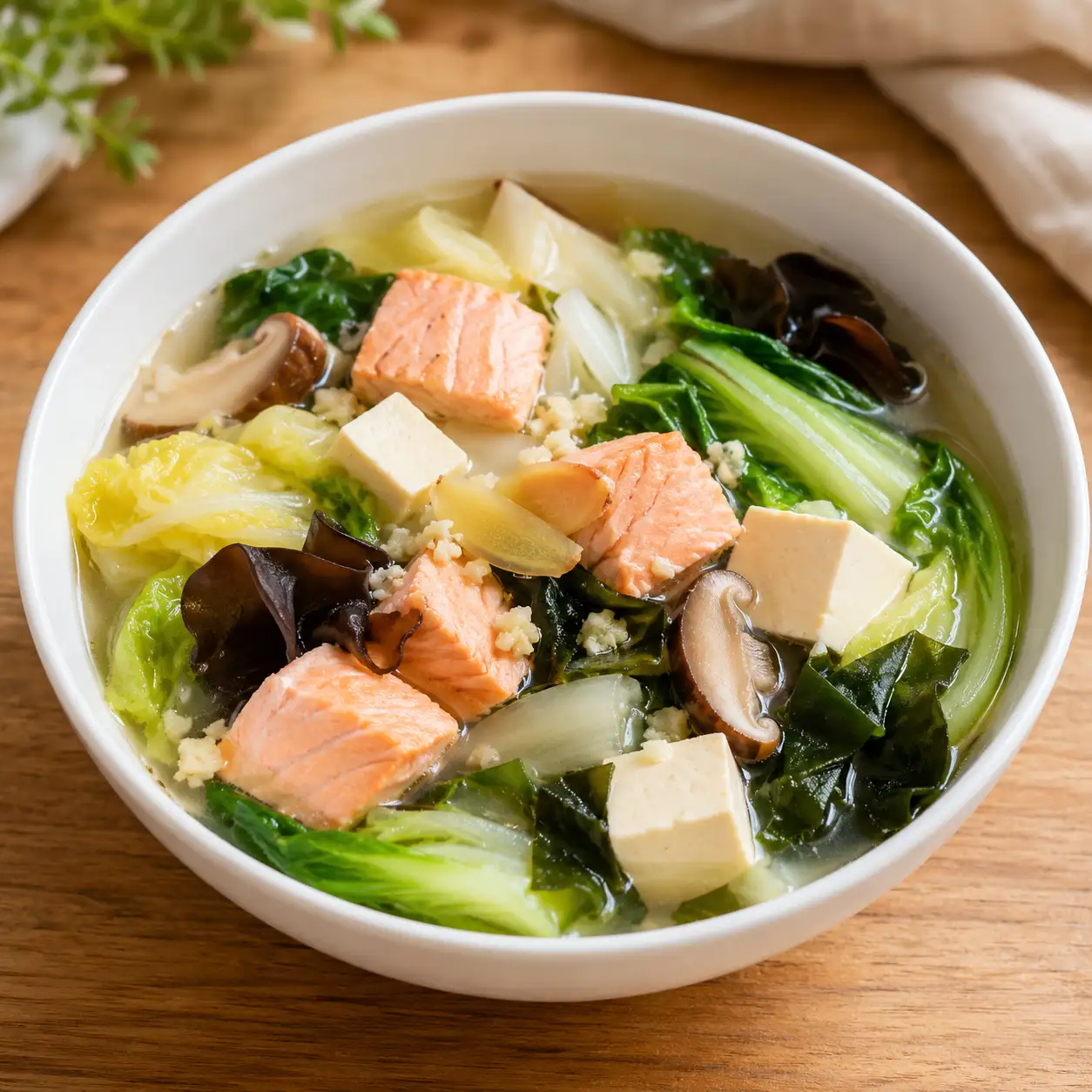 蒜香鮭魚白菜豆腐燉湯