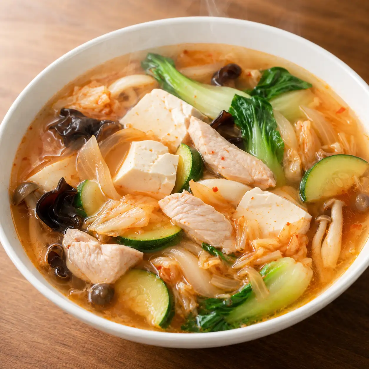 泡菜豆腐櫛瓜雞肉清湯