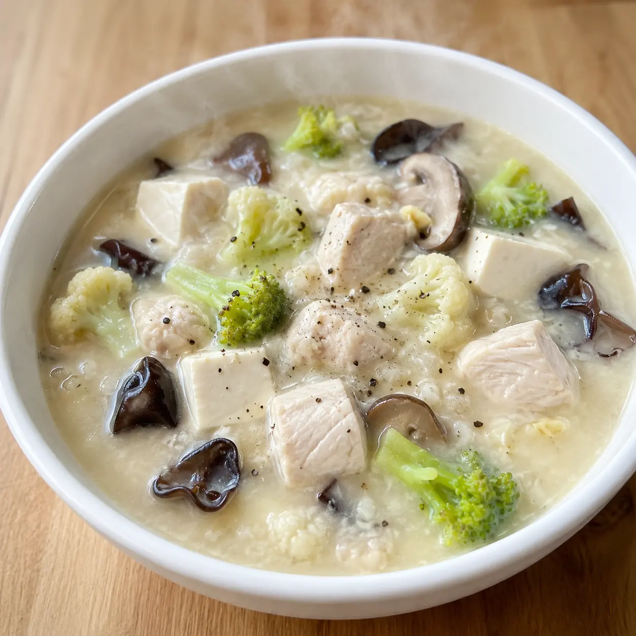 蒜香雞胸花椰豆腐濃湯