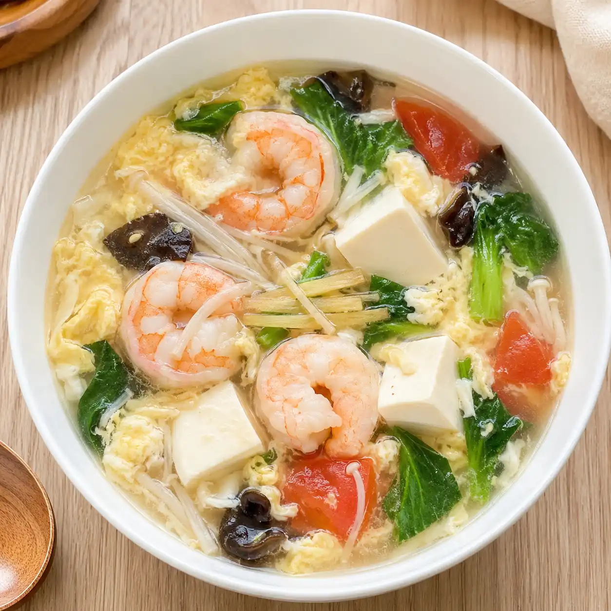 蛋花蝦仁嫩豆腐羹感湯