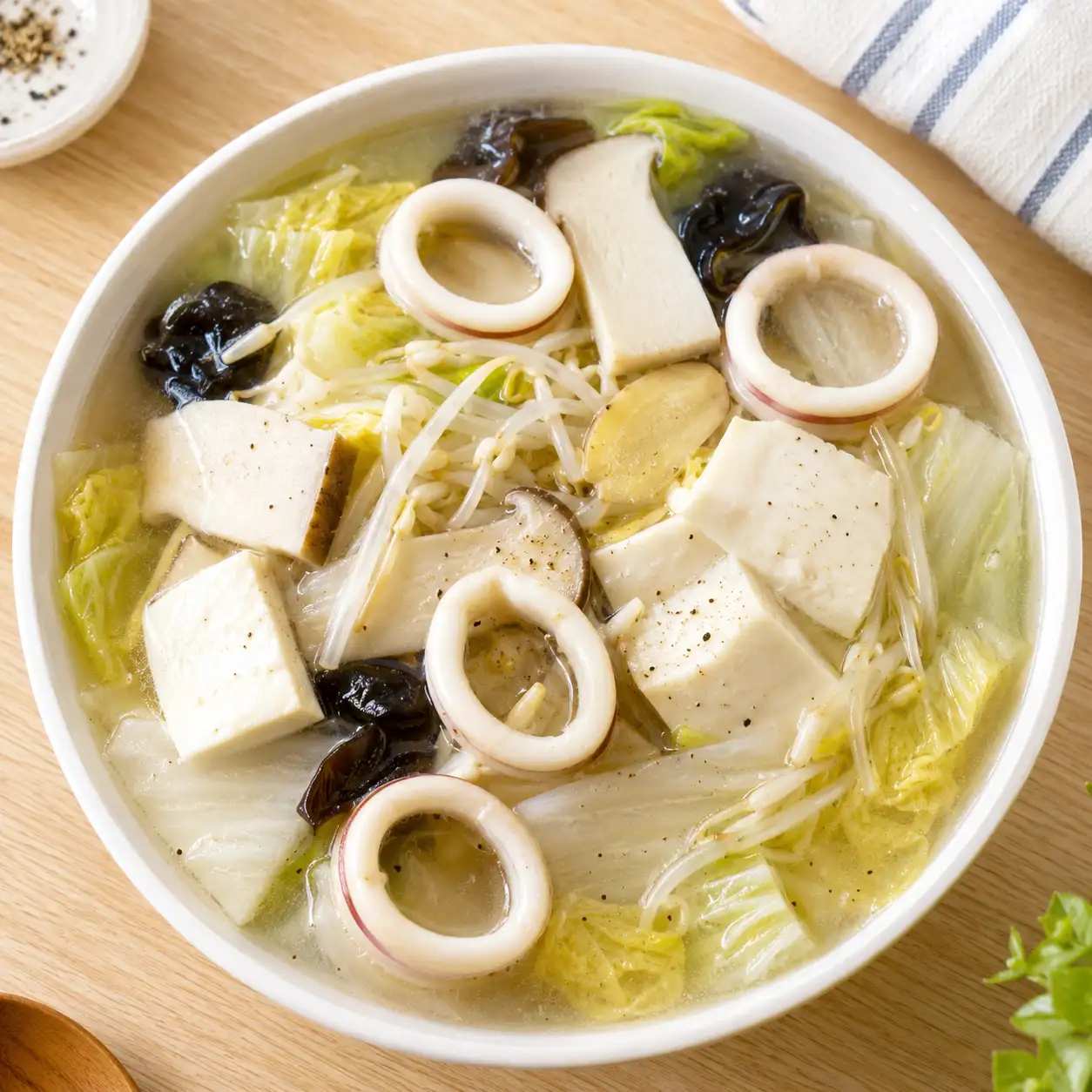 胡椒魷魚嫩豆腐白菜湯
