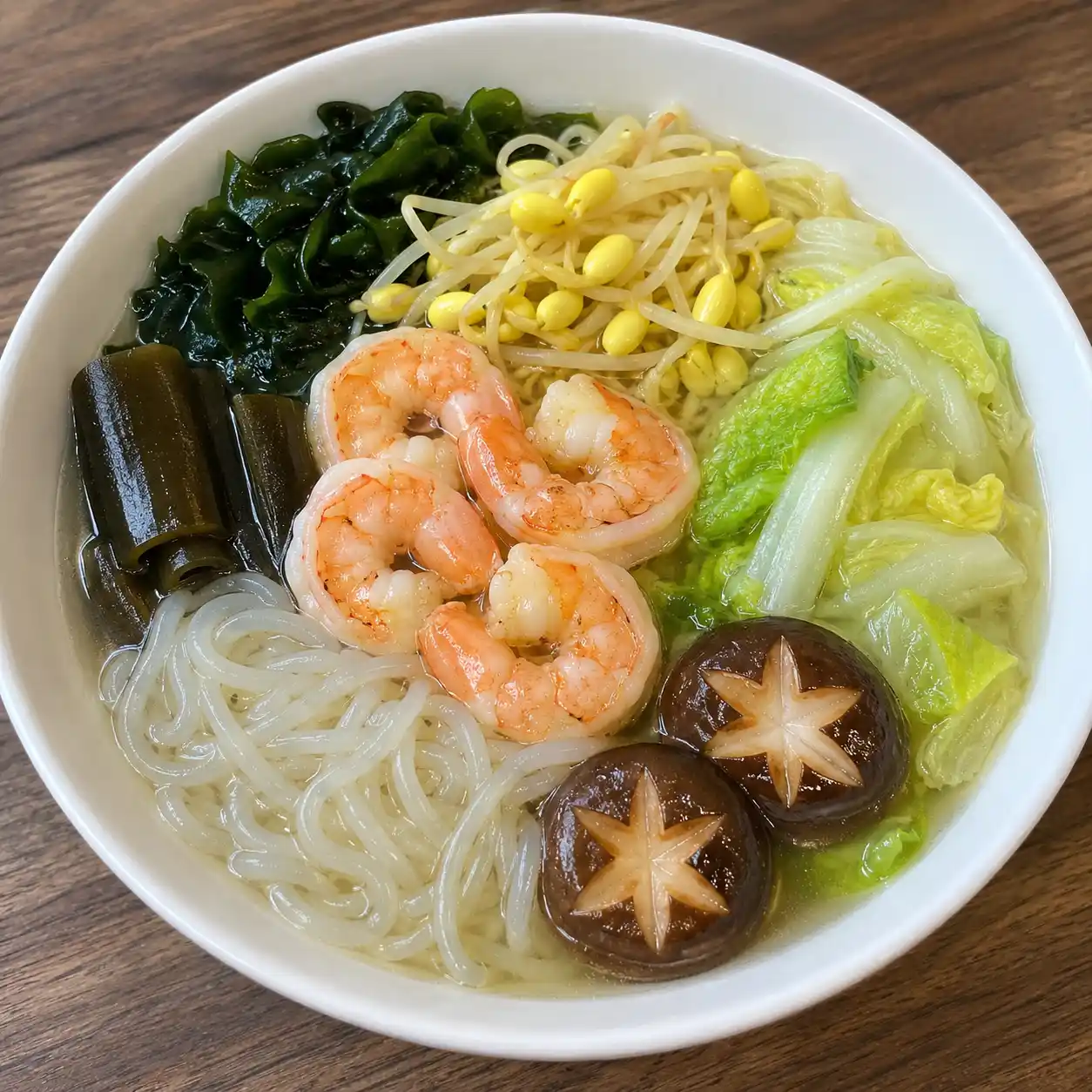 昆布蝦仁黃豆芽蒟蒻湯麵
