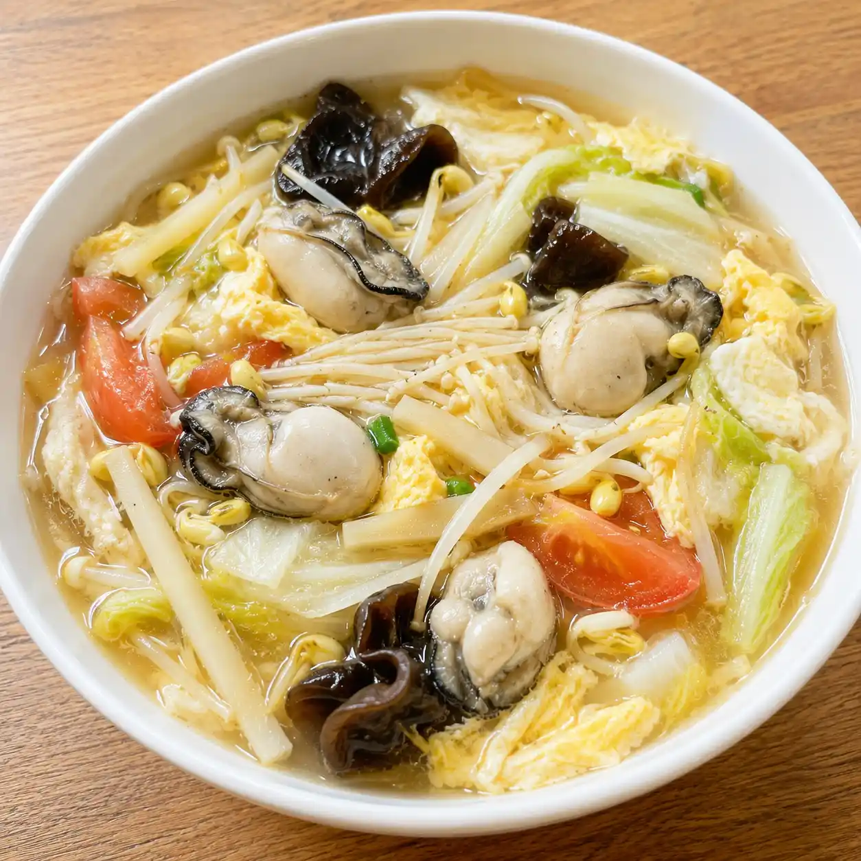 酸辣鮮蚵黃豆芽筍絲湯