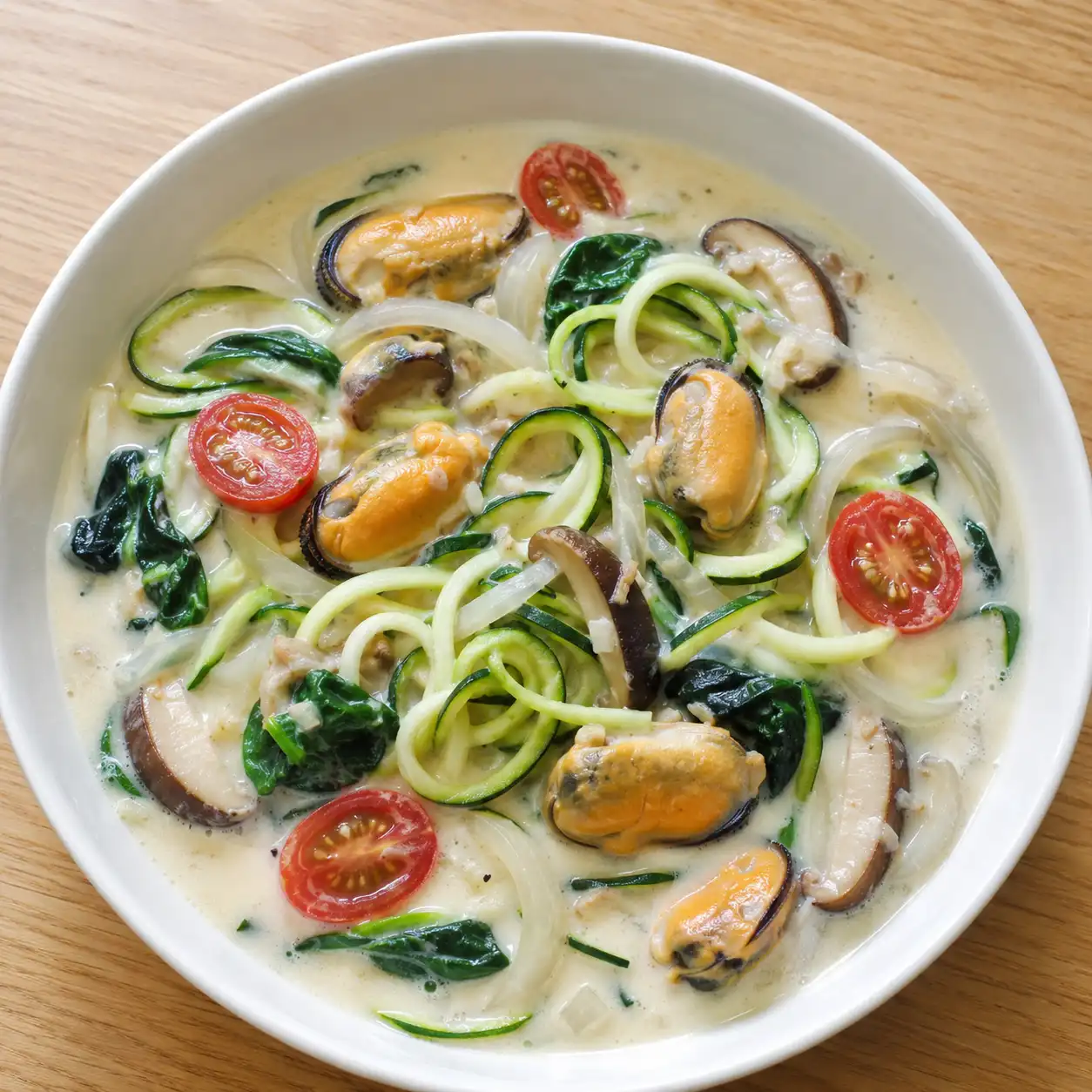 蒜香淡菜豆漿櫛瓜麵