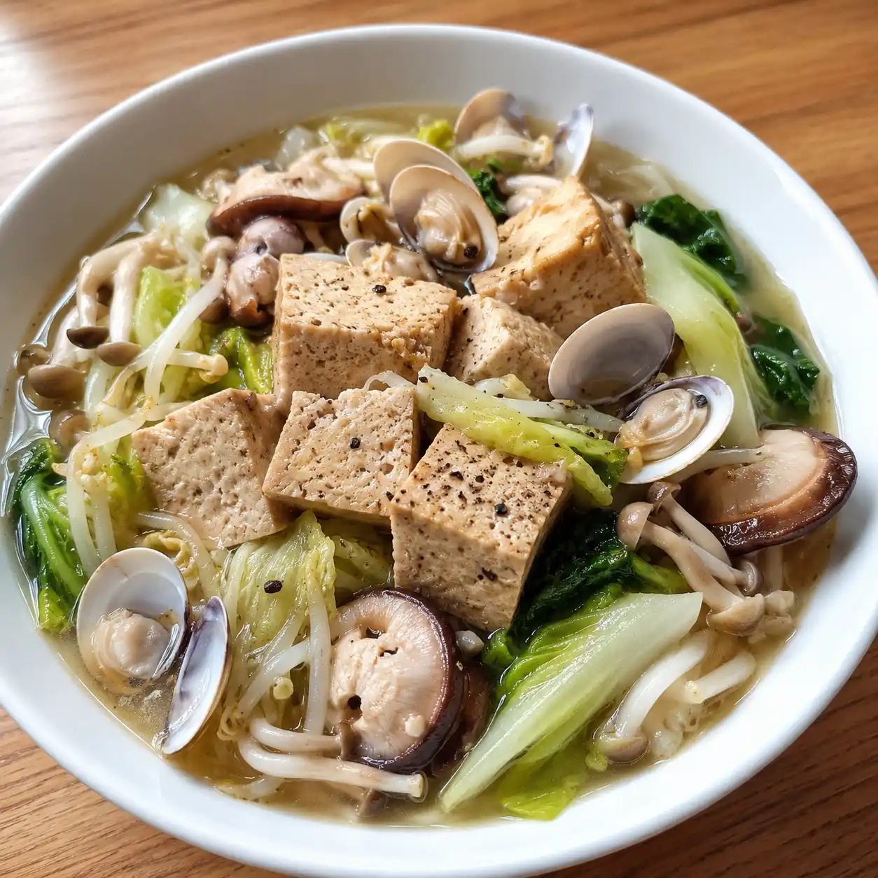 黑蒜蛤蜊凍豆腐菇菜煮