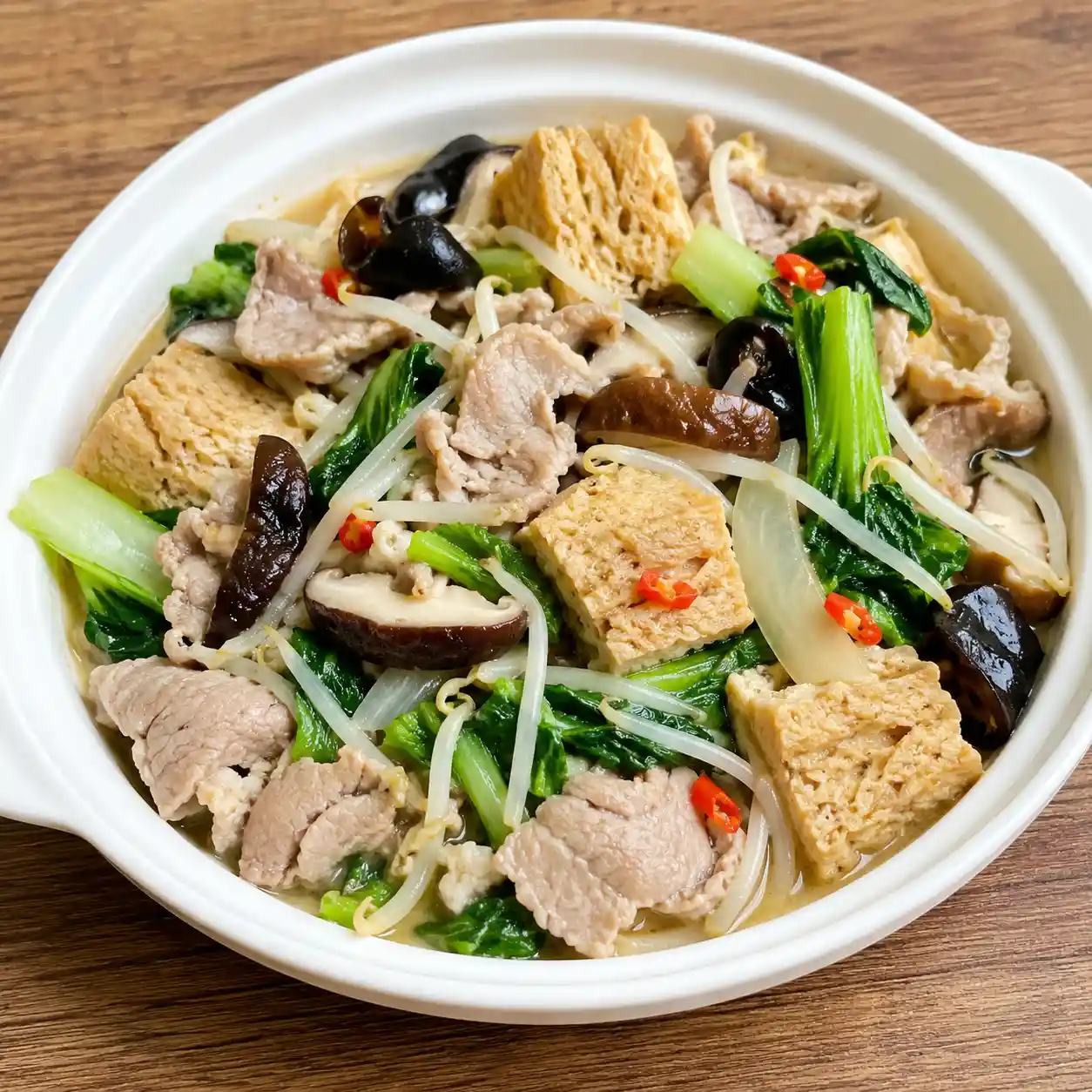 蒜辣瘦肉凍豆腐青菜煲