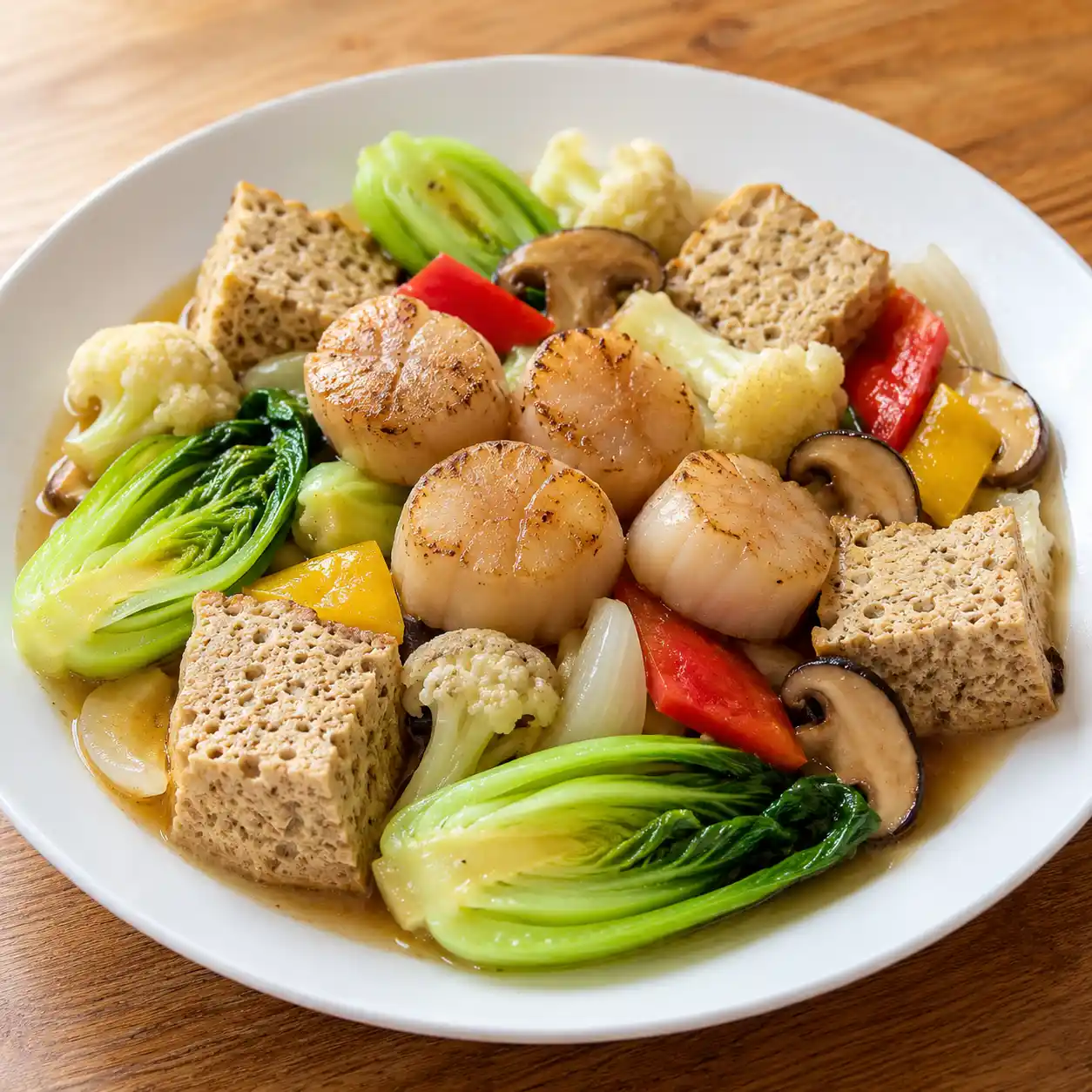 蒜香干貝凍豆腐花椰盤