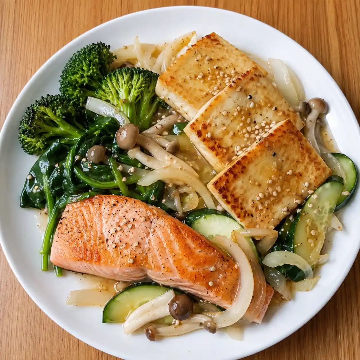 胡麻少量板豆腐鮭魚溫沙拉