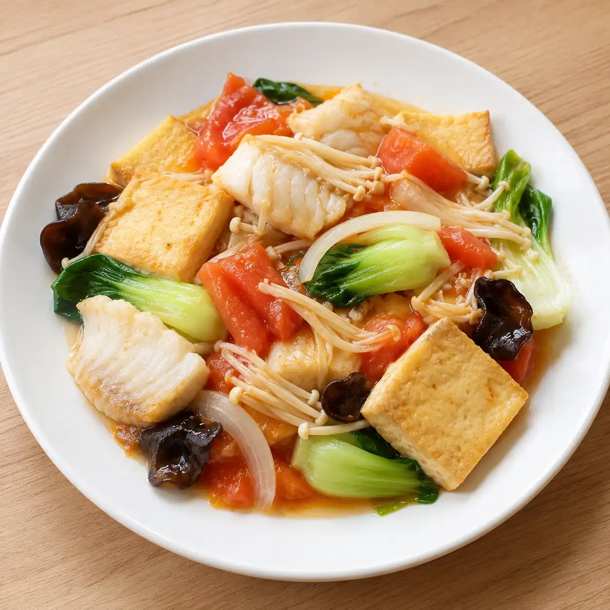 番茄魚片板豆腐燒