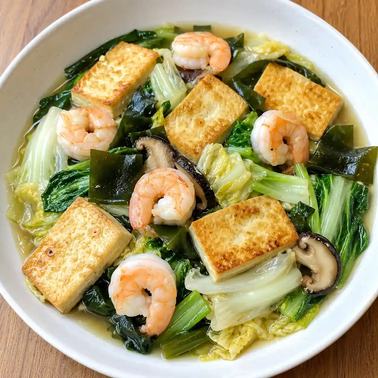 昆布蝦仁板豆腐青菜煮燒