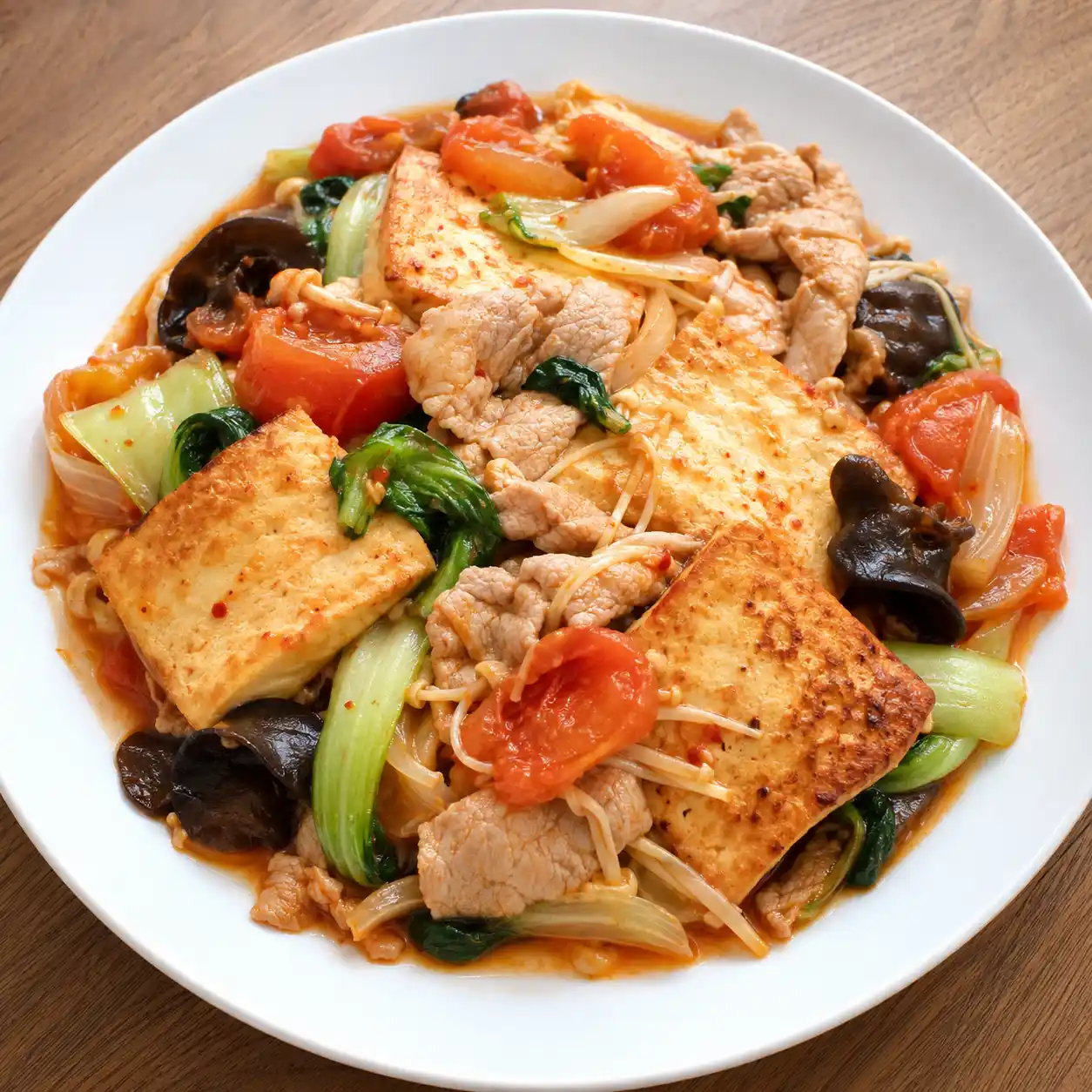 辣番茄瘦肉板豆腐煎燒