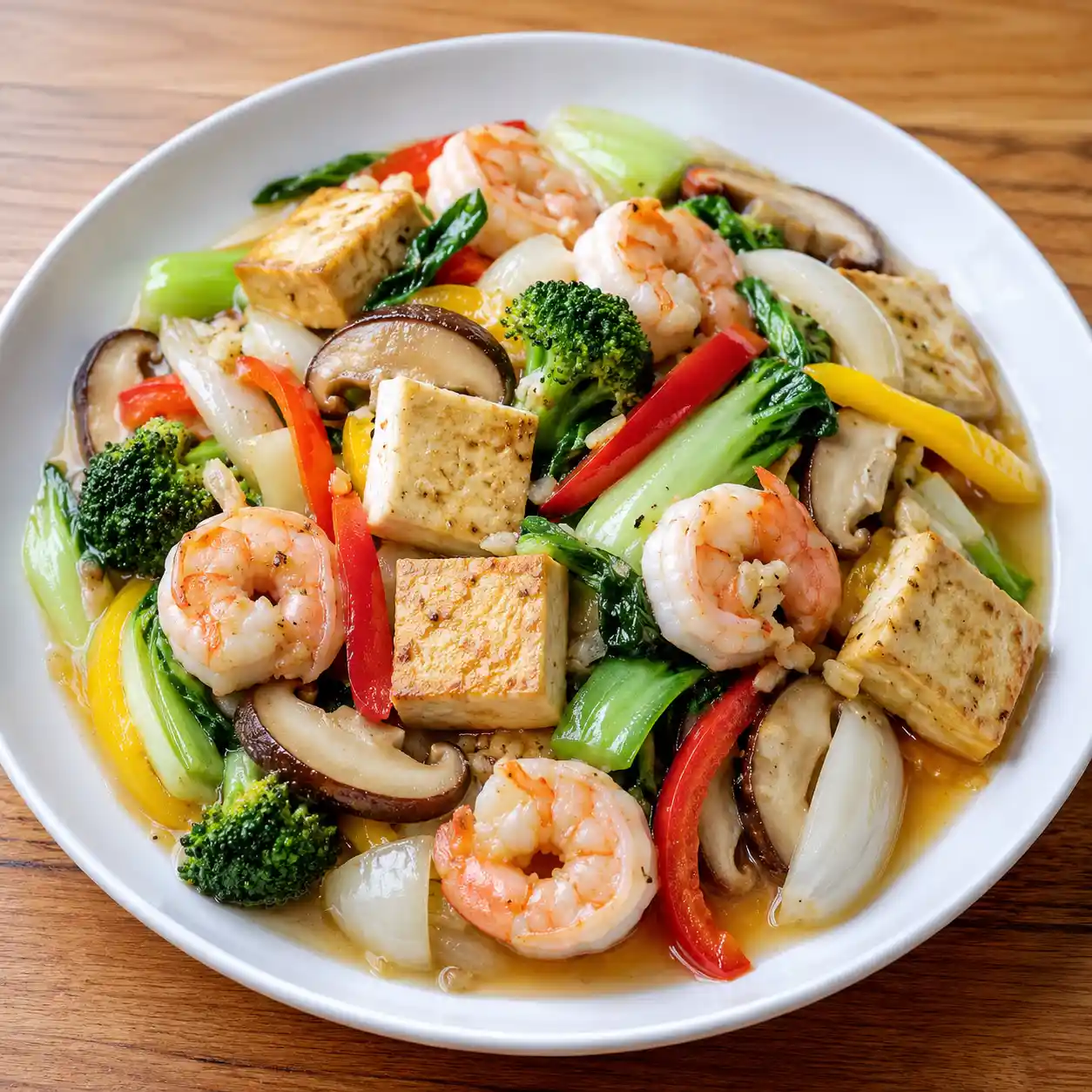 蒜香蝦仁板豆腐雙蛋白炒