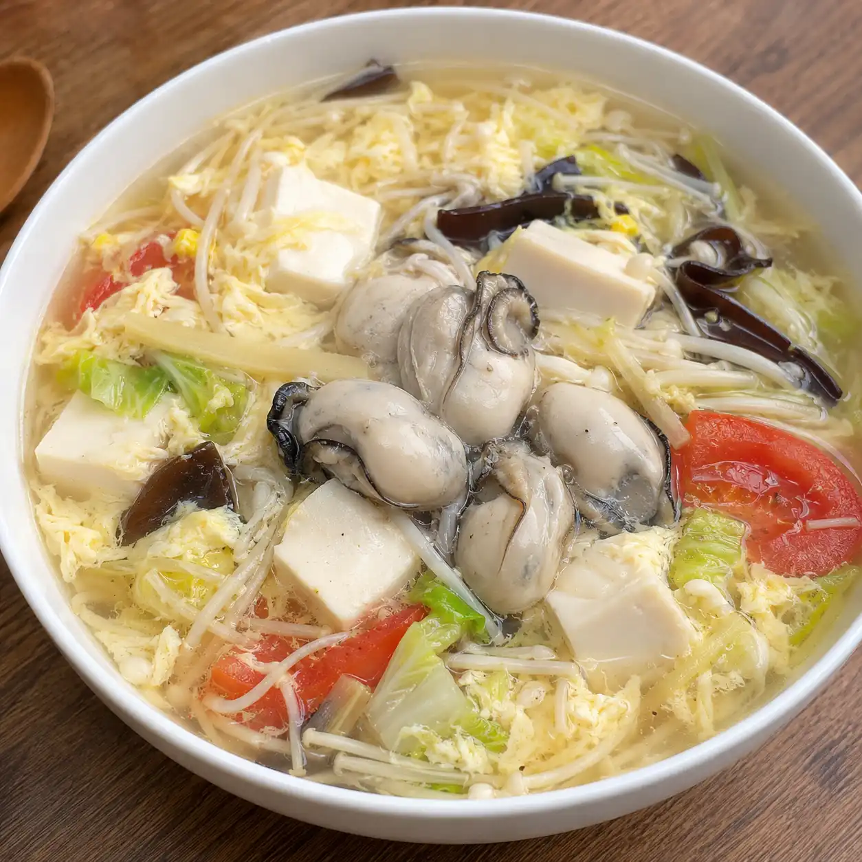 酸辣鮮蚵豆腐蛋花湯