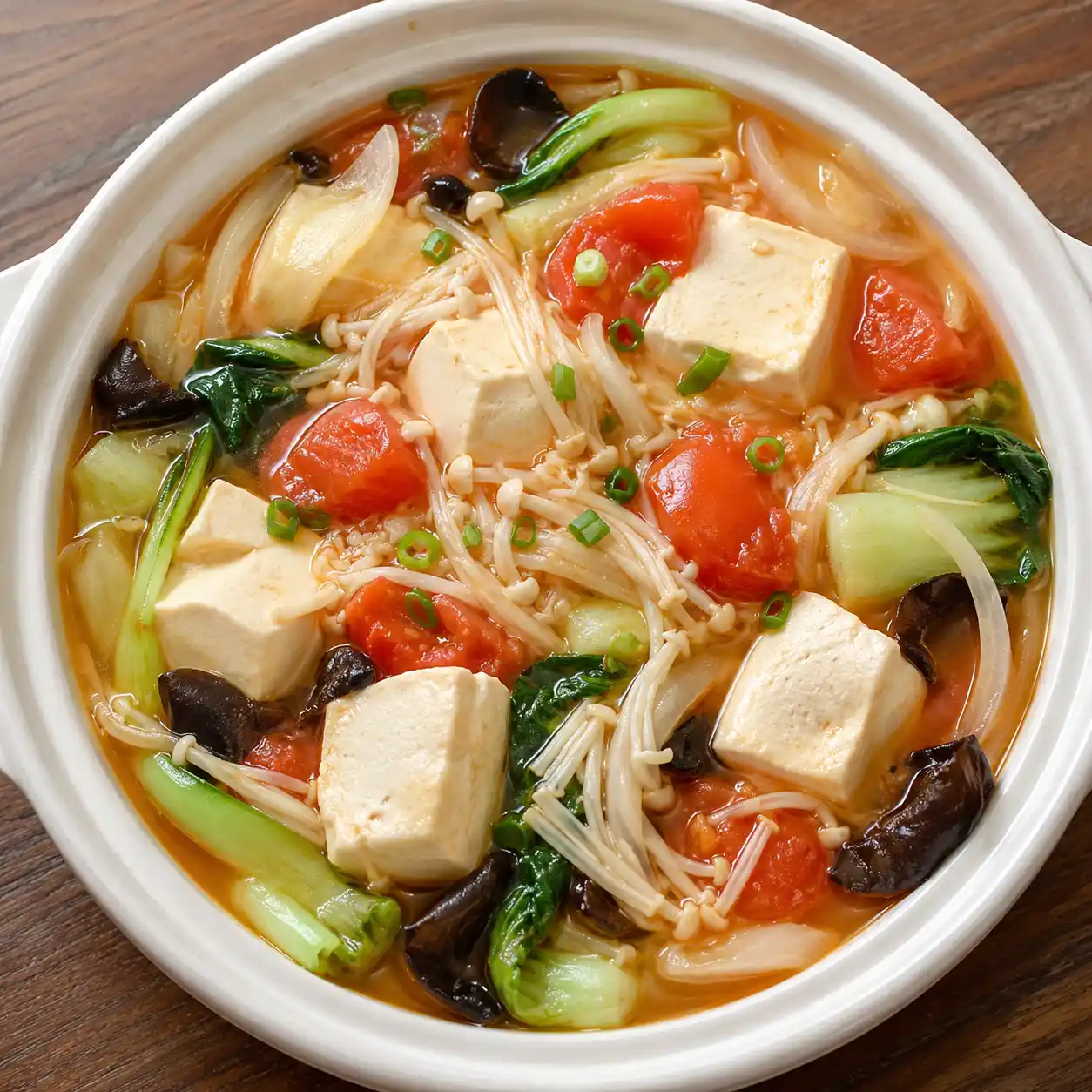 番茄嫩豆腐金針菇煲