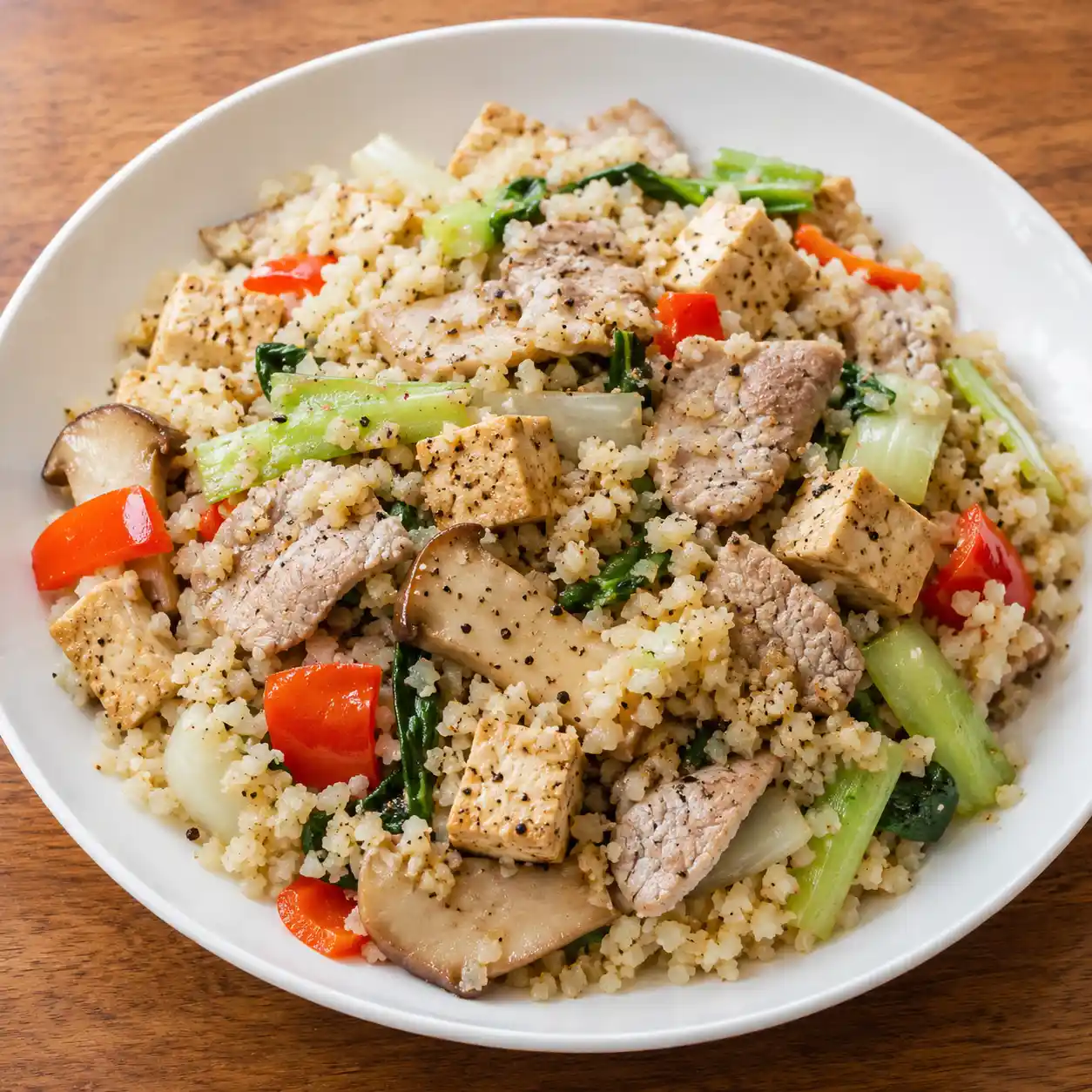黑胡椒瘦肉豆干花椰炒飯