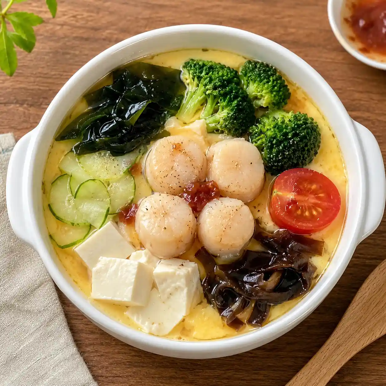 梅醋干貝豆腐蒸蛋盅