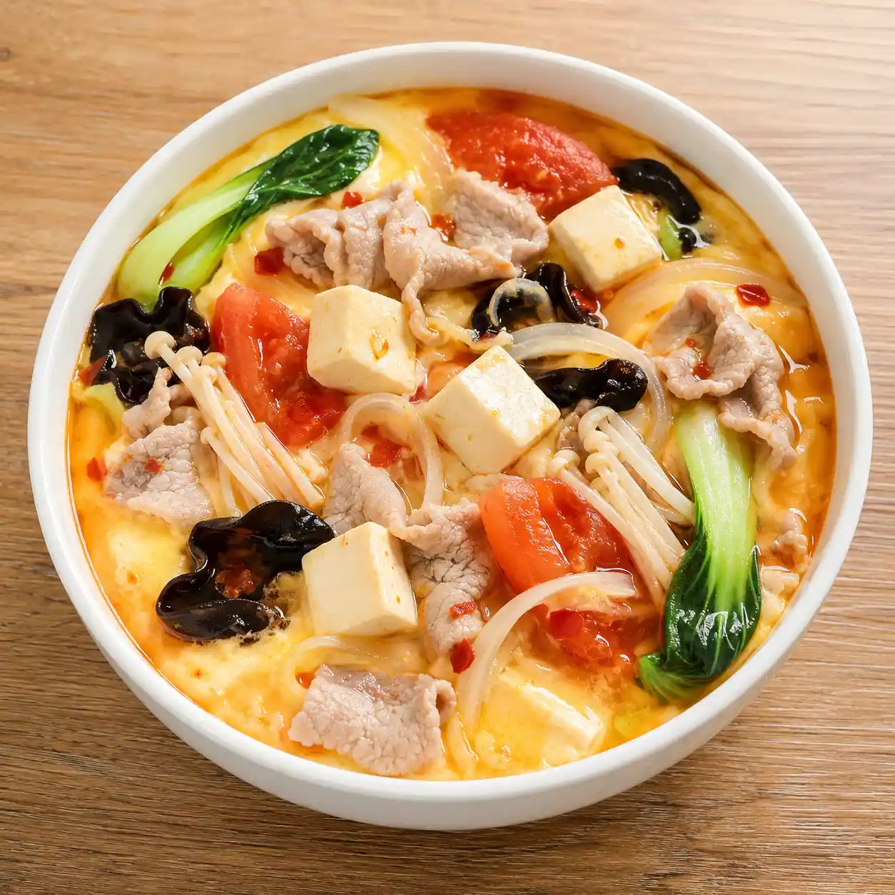 辣番茄瘦肉豆腐蒸蛋盅