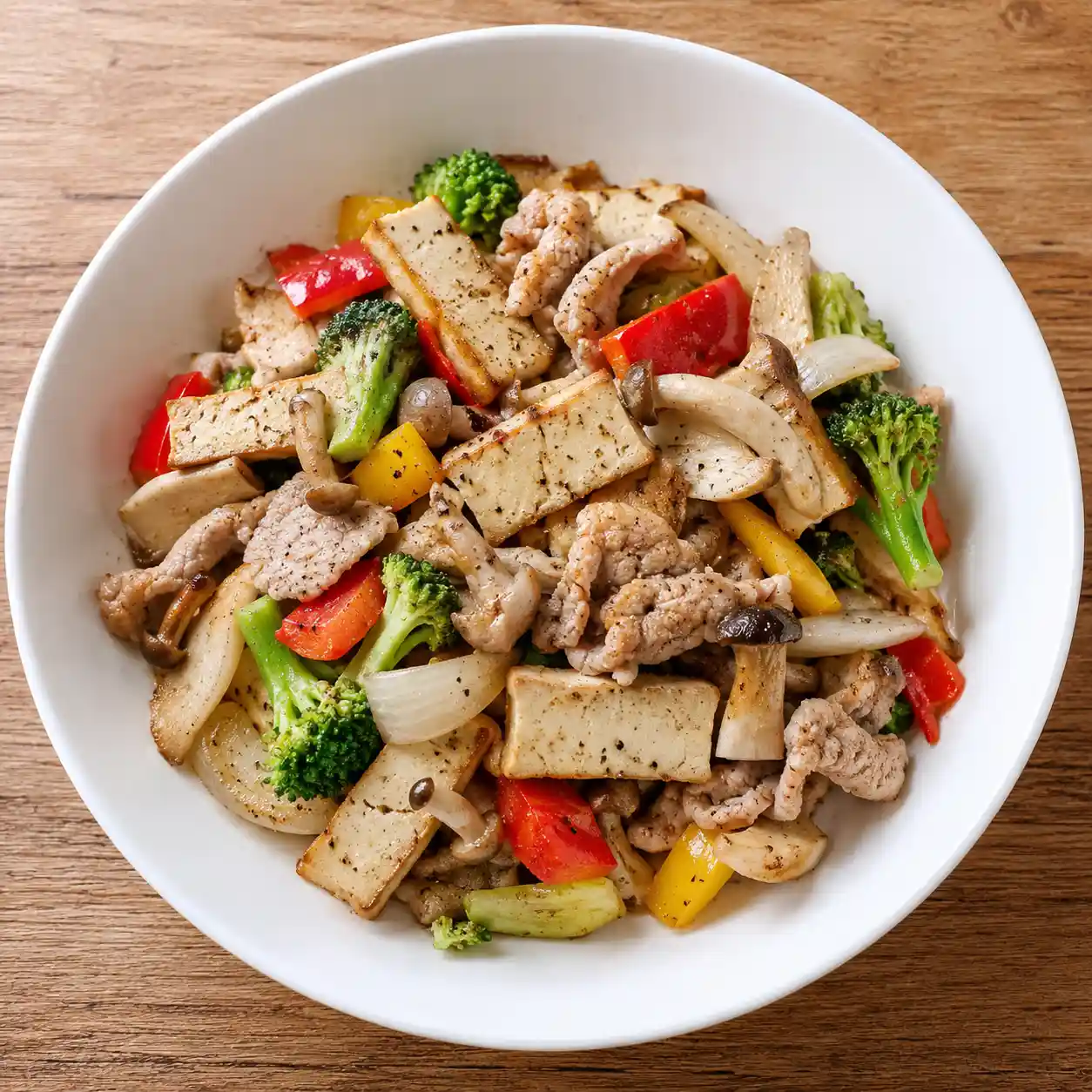 黑胡椒瘦肉豆干炒雙菇