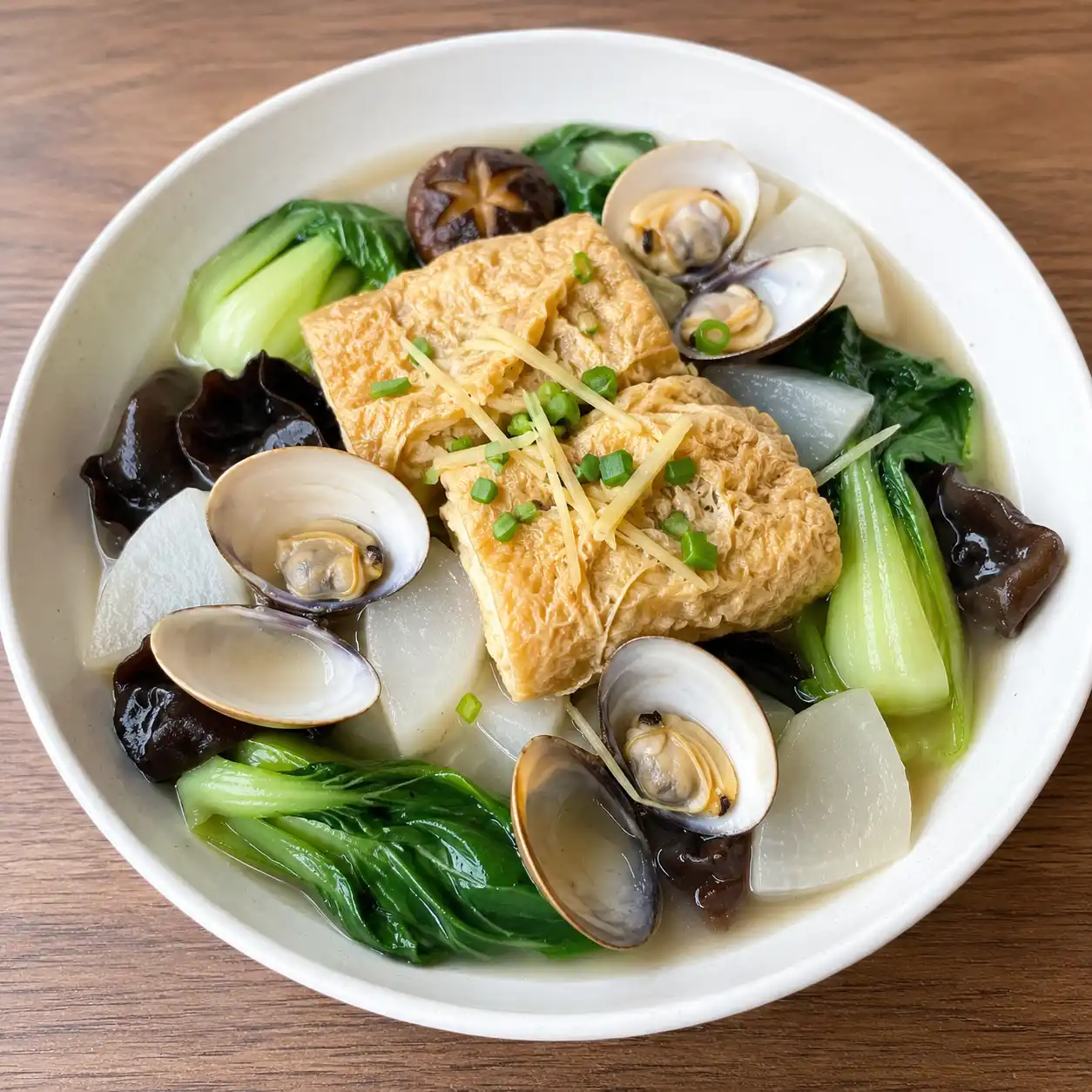 薑蔥蛤蜊豆包青菜煮