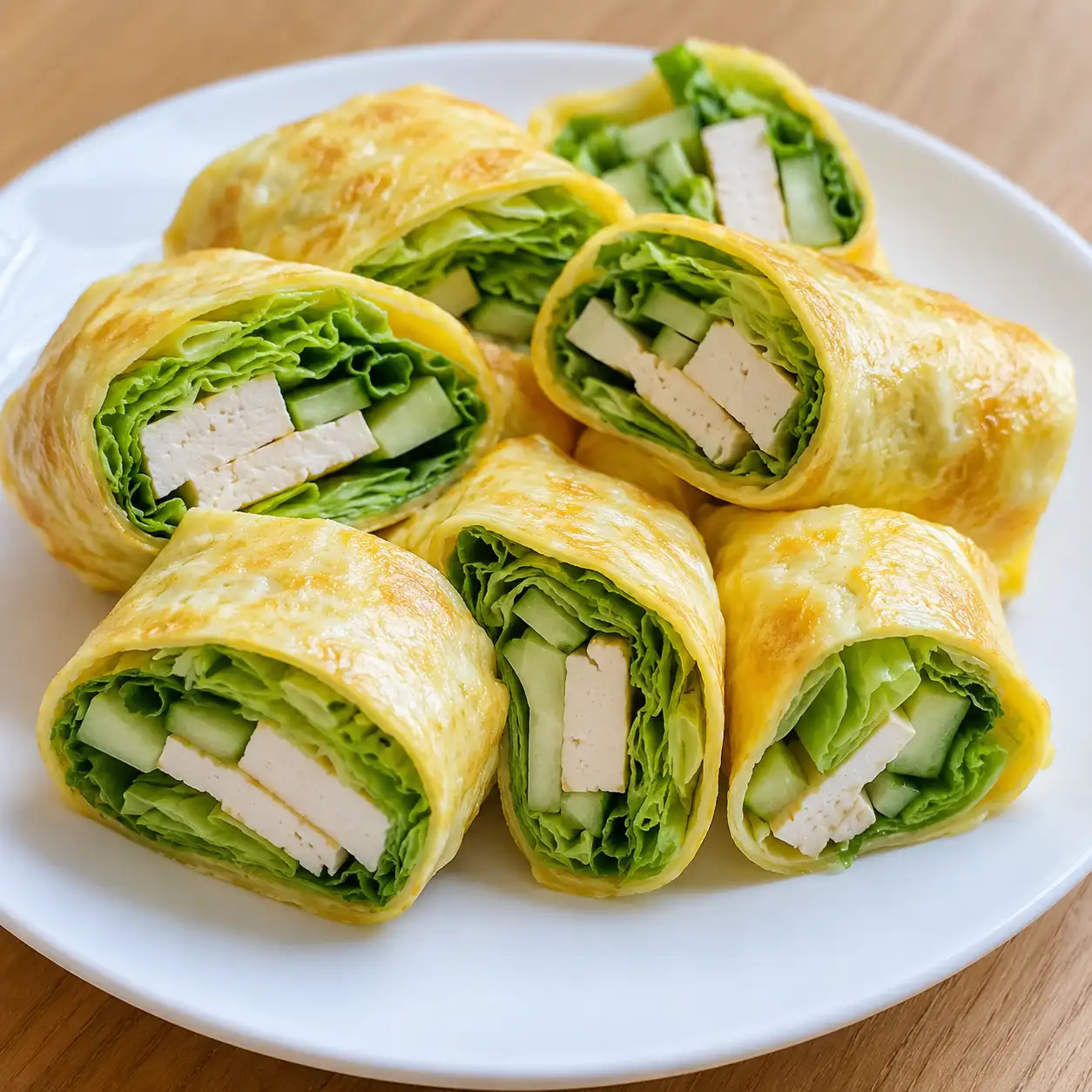 生菜豆腐蛋皮卷冷盤
