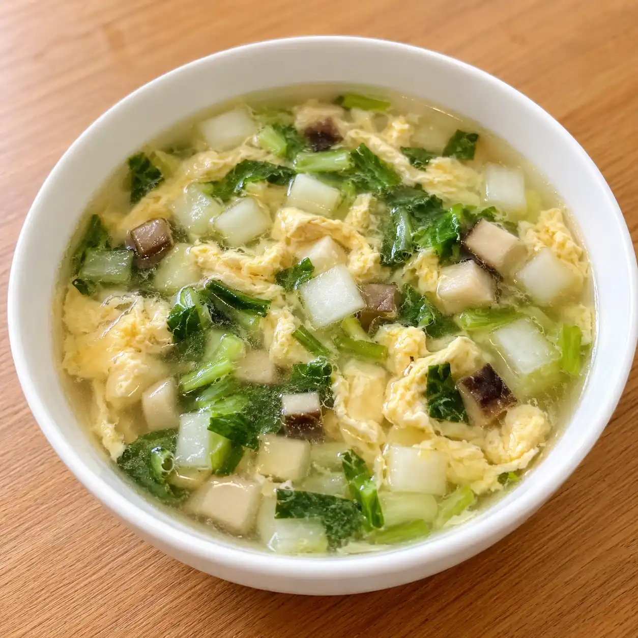 青江菜梗粒蛋花湯