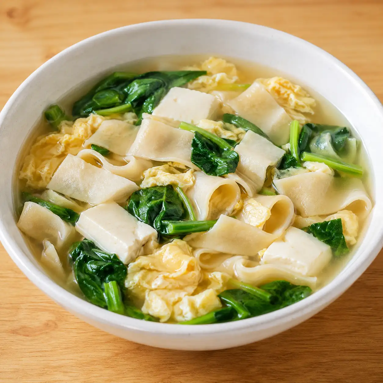 菠菜蛋花豆皮湯麵