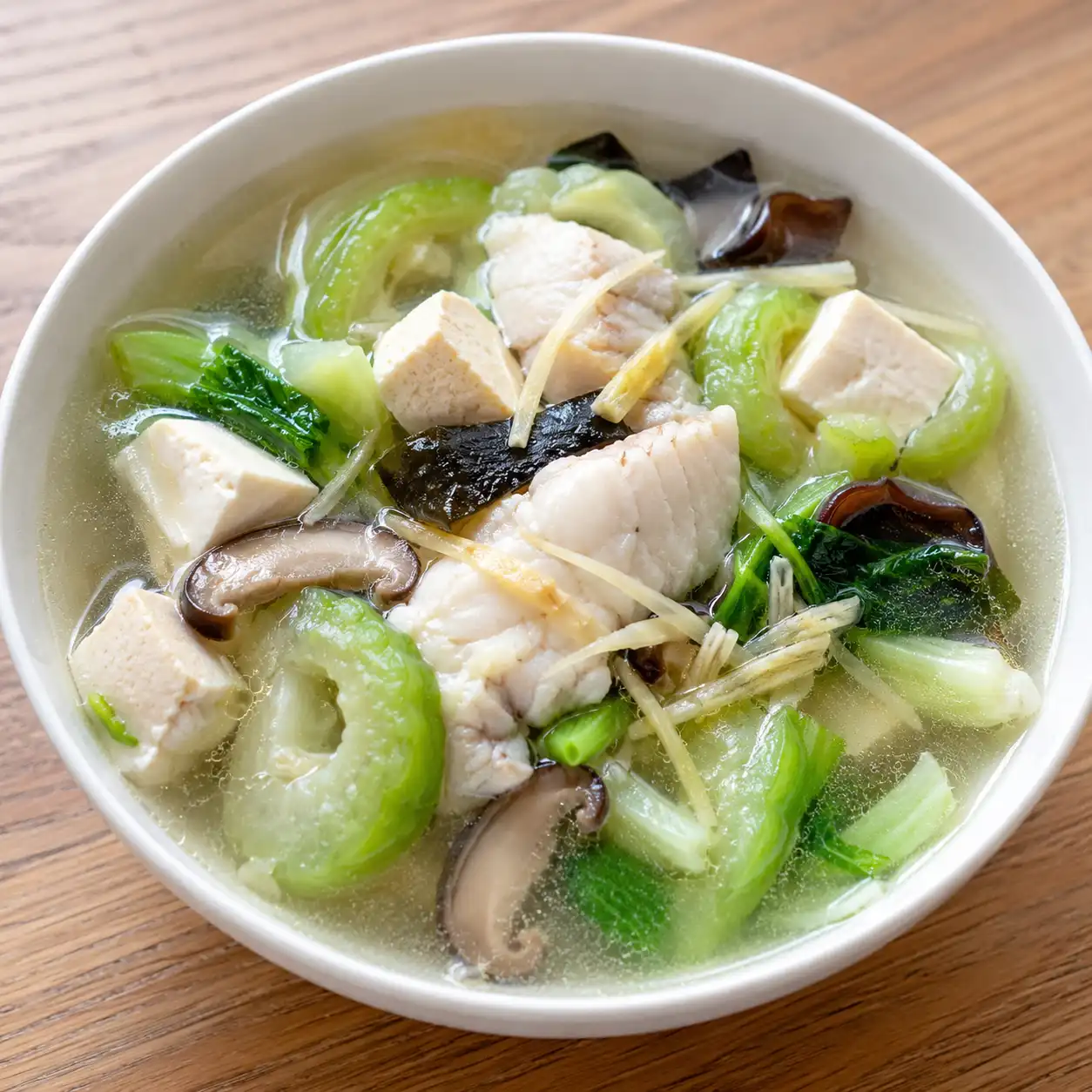 薑絲魚片絲瓜豆腐湯