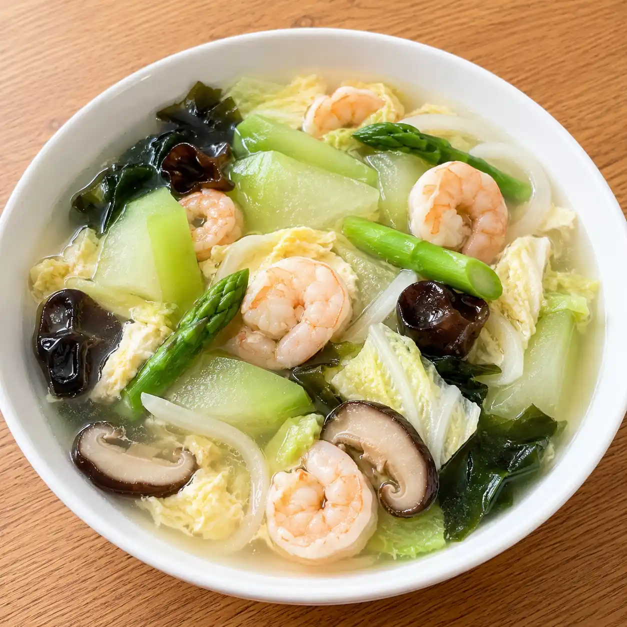 蘆筍蝦仁蒲瓜蛋花煮