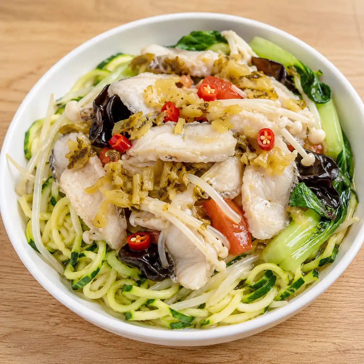 泡椒魚片櫛瓜酸香煎麵