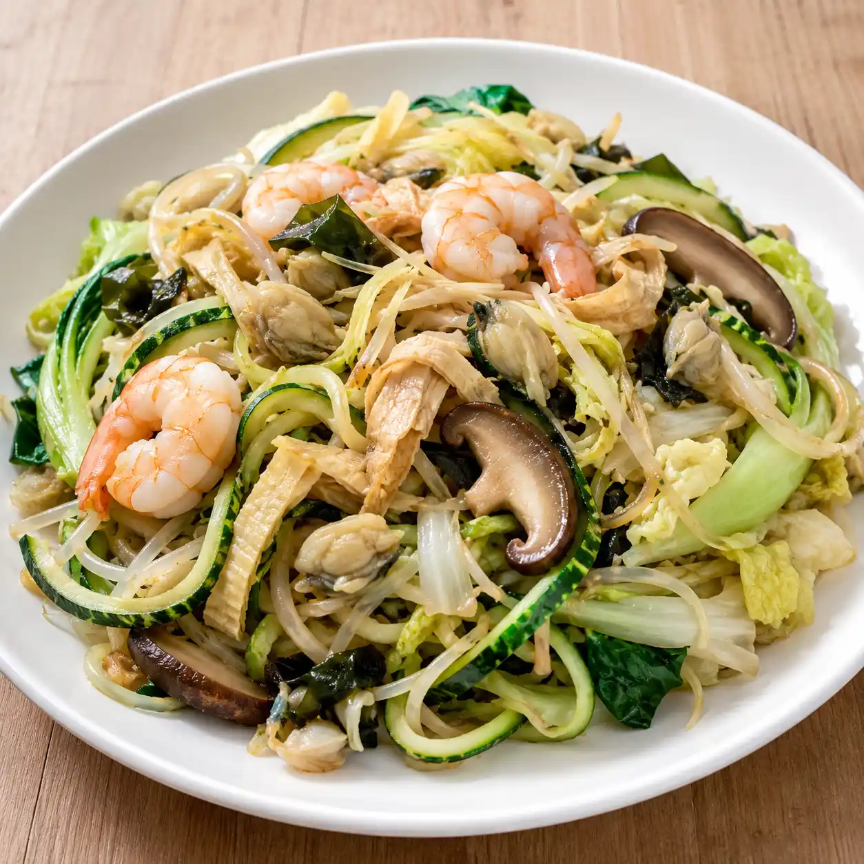 鮮菇豆皮海鮮櫛瓜煎麵