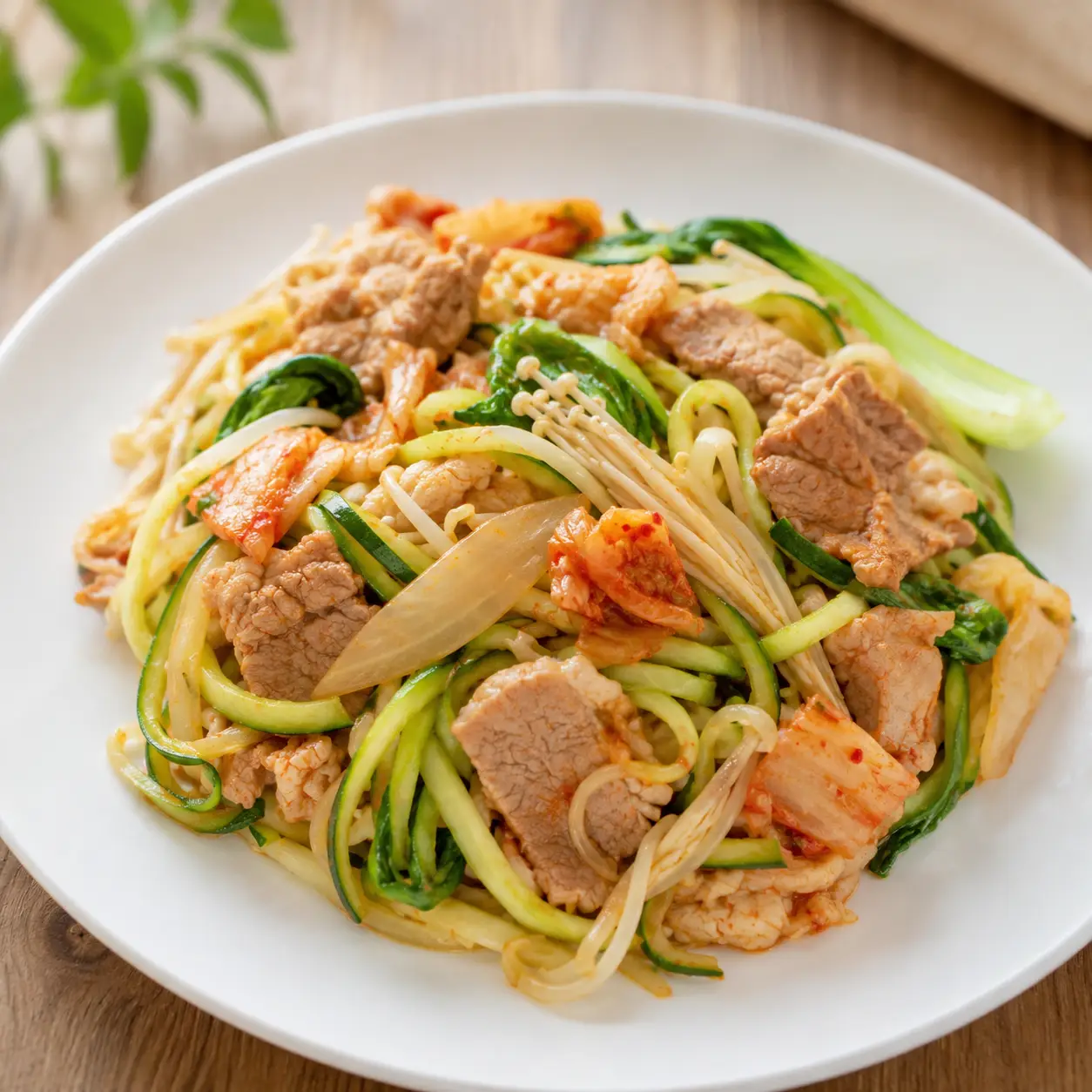 韓式泡菜瘦肉櫛瓜煎麵