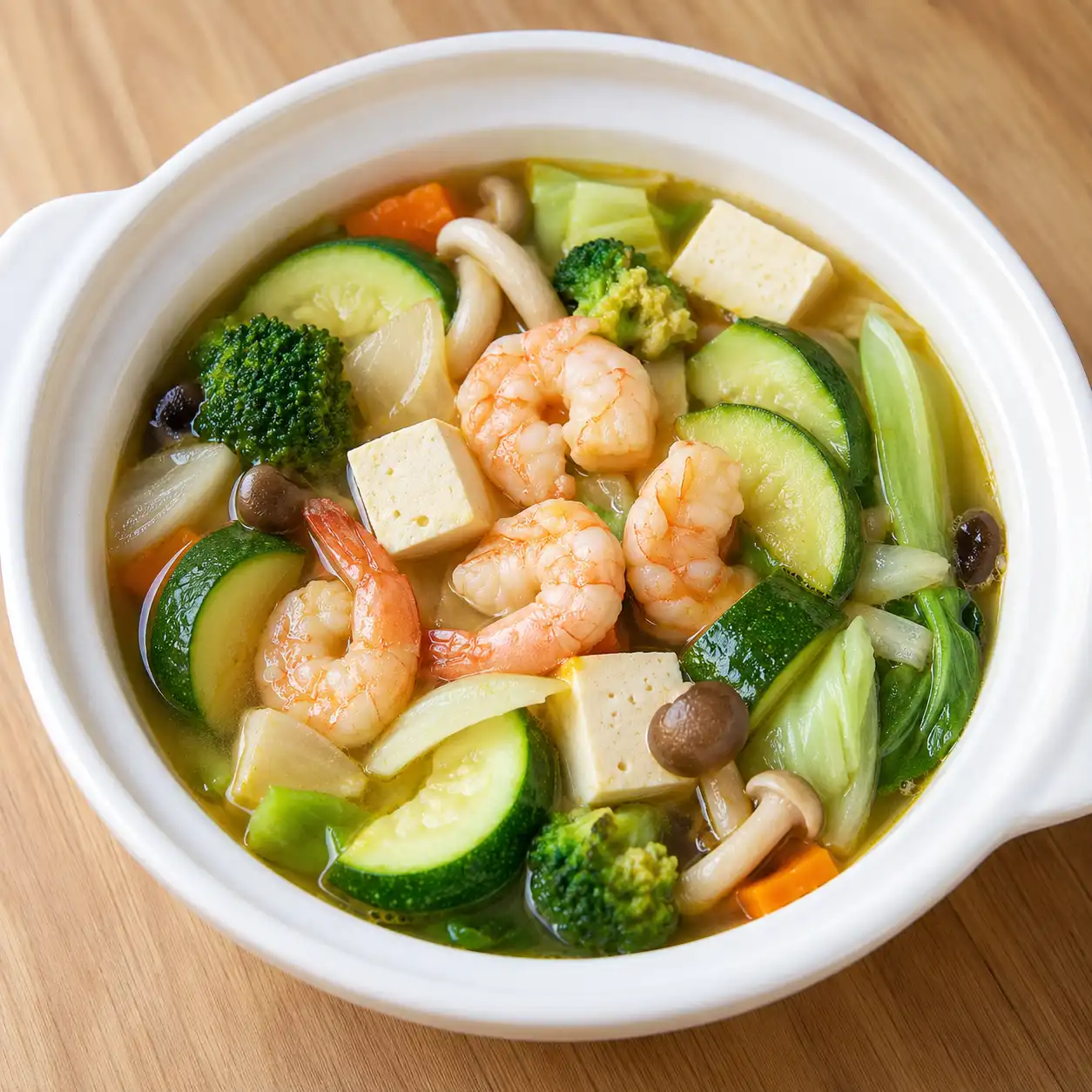 咖哩鮮蝦櫛瓜豆腐湯