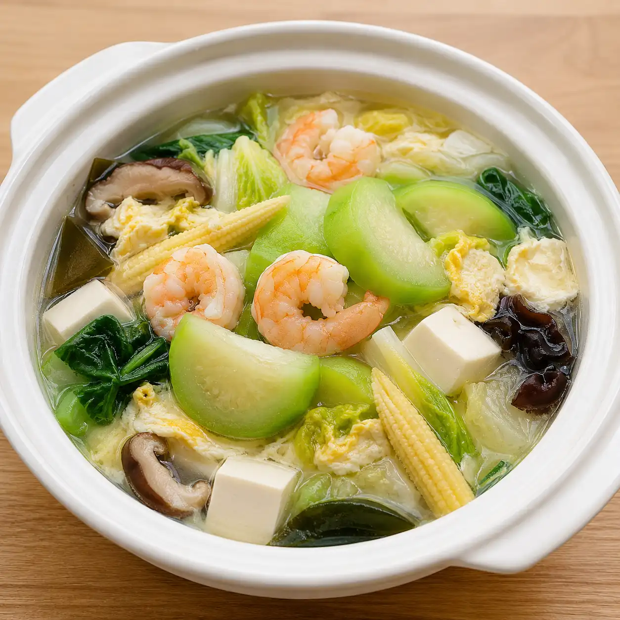 玉米筍蝦仁絲瓜豆腐湯