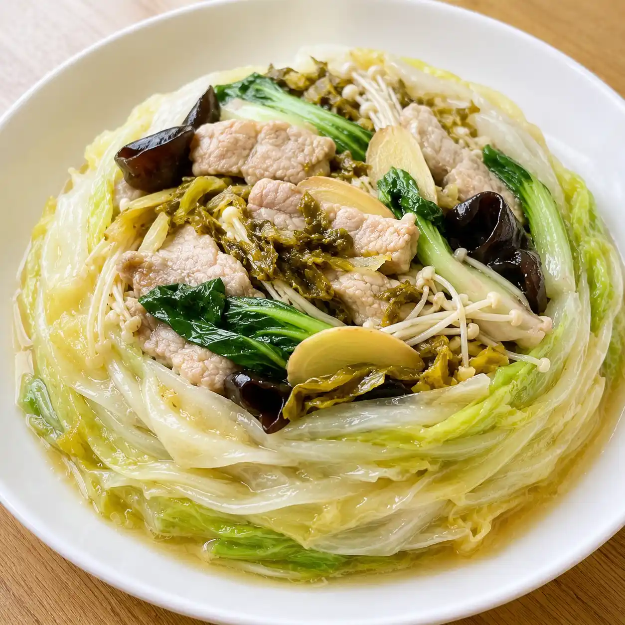 酸菜里肌高麗菜疊煮蒸