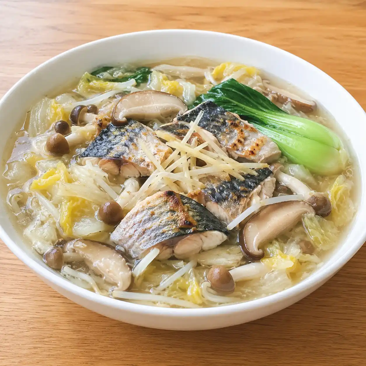 薑絲鯖魚菇菇酸白菜羹