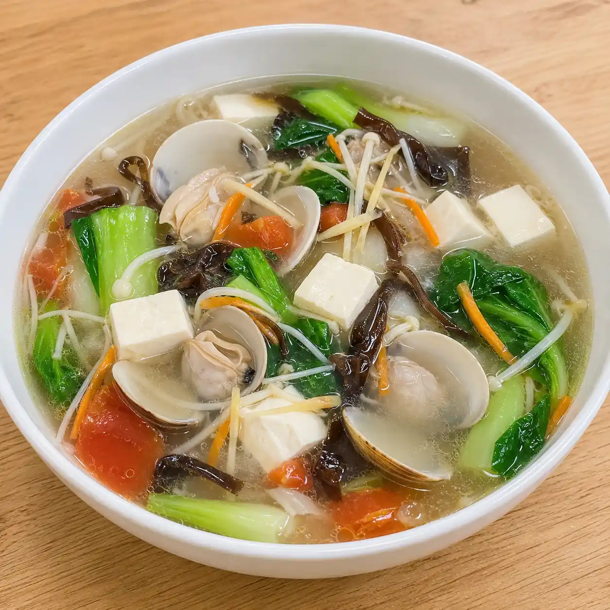 薑絲蛤蜊豆腐小白菜羹