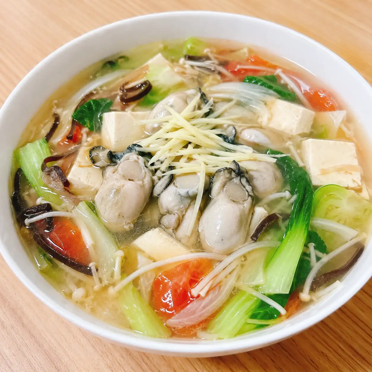 薑絲牡蠣豆腐青菜羹