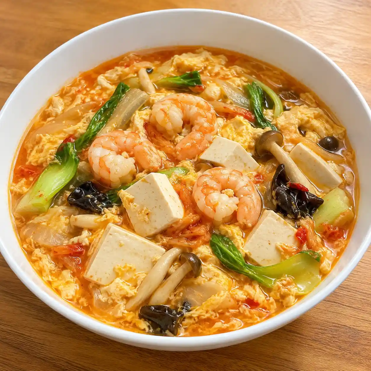 泡菜鮮蝦嫩豆腐蛋花羹