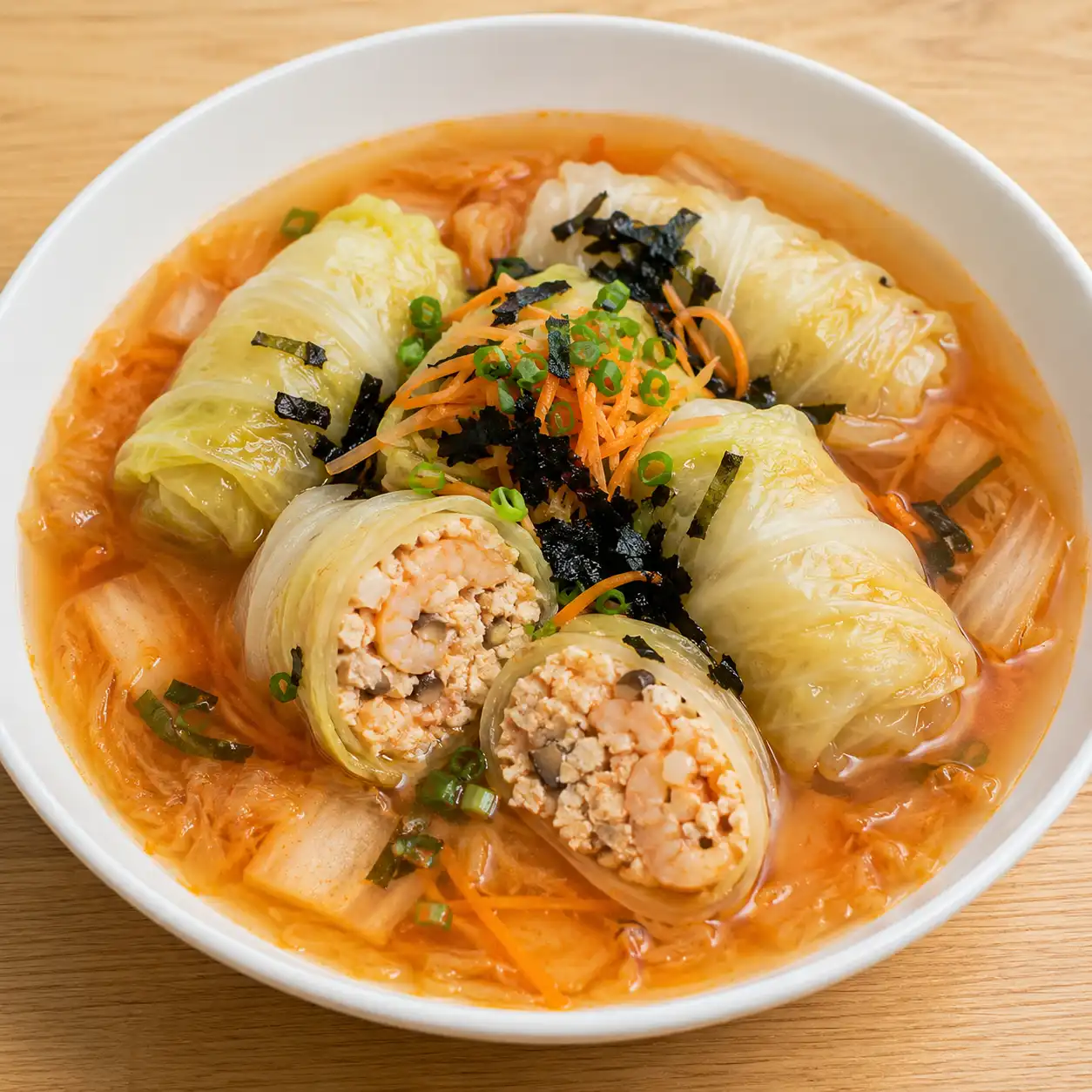 泡菜鮮蝦豆腐白菜卷羹