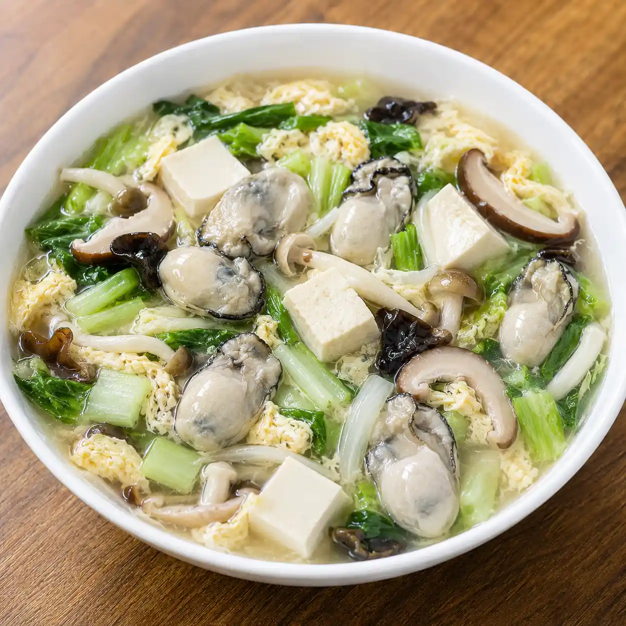 青江菜雙菇鮮蚵豆腐蛋花羹