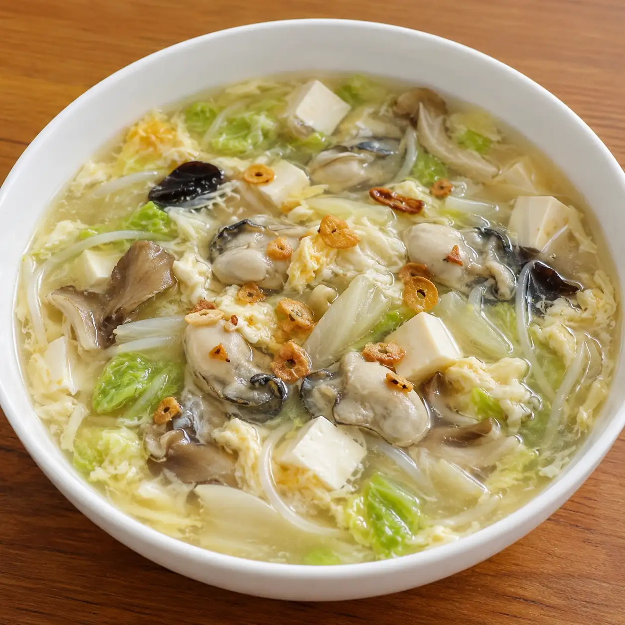 蒜香白菜鮮蚵豆腐蛋花羹