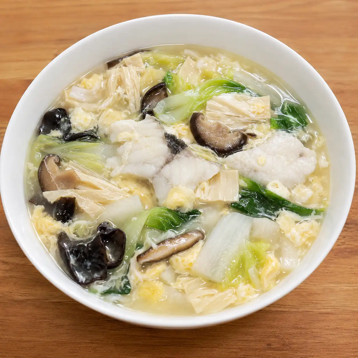 豆皮白菜魚片蛋花薄羹