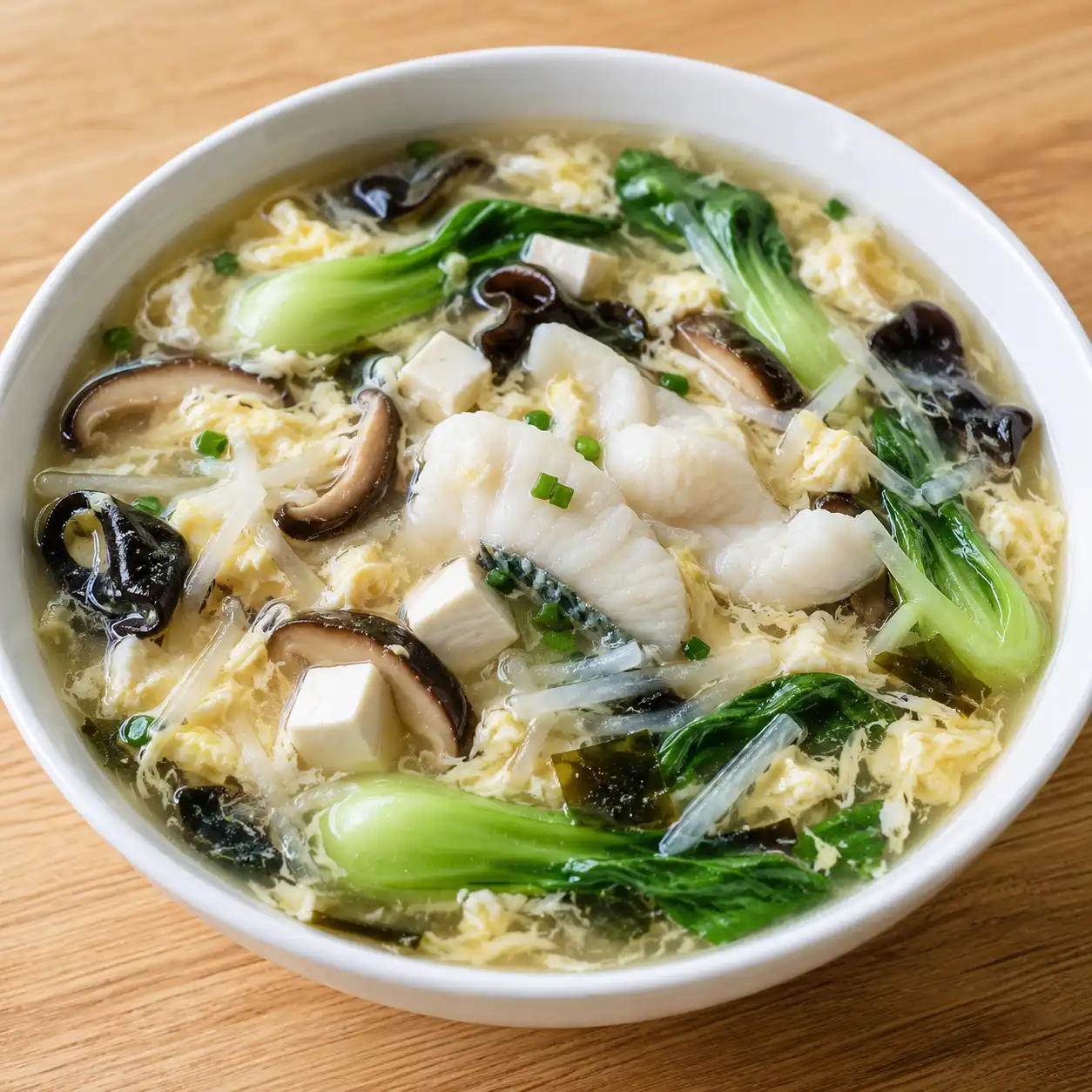 青江菜鮮菇魚片蛋花薄羹