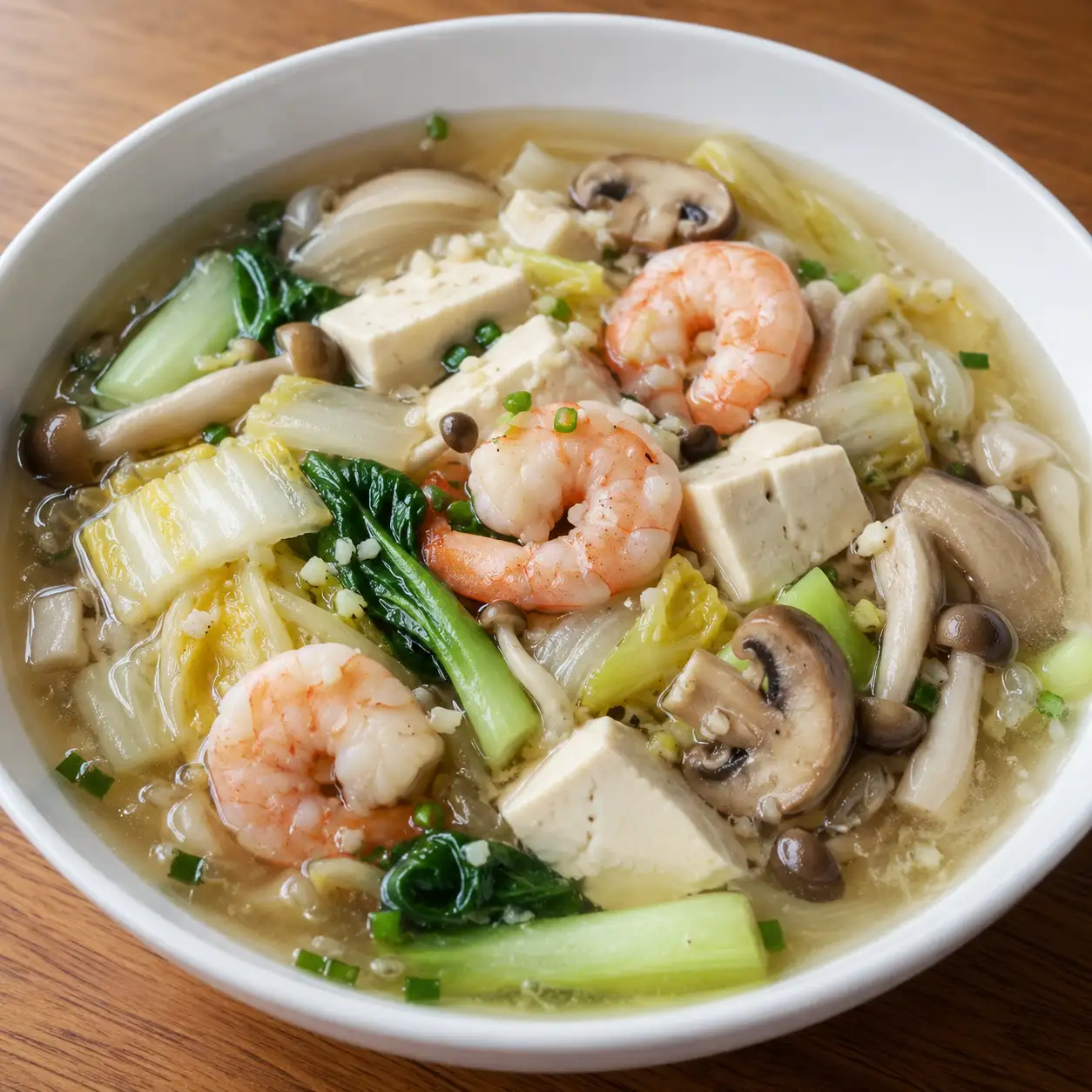 蒜香蝦仁雙菇豆腐滑羹